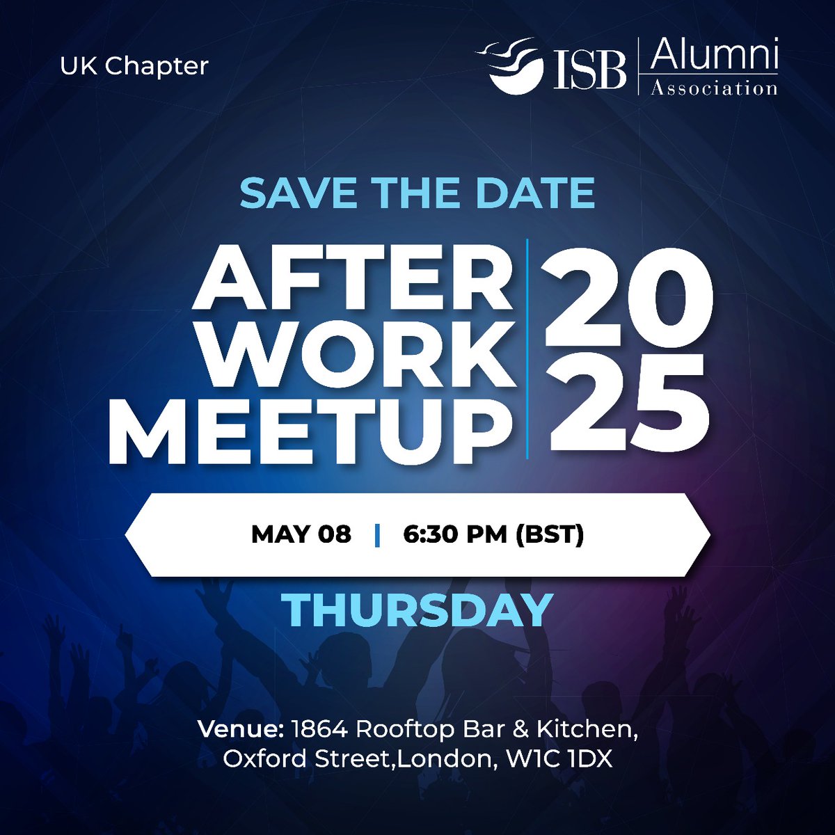 ISBAA UK Chapter Presents: After Work Meetup 

Join us for a relaxed evening of laughter, reconnections, and networking as the ISB Alumni UK Chapter 

📅 Date: May 08, 2025 (Thursday)
⏰ Time: 6:30 PM (BST)

#ISBAlumni  #ISBAlumniAssociation  #ISBAAChapterEvents #ISBAAUKChapter