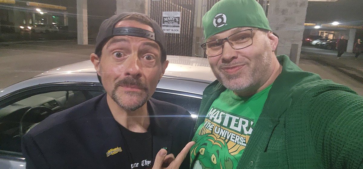 I was bummed that I wasnt going to be able to thank <a href="/ThatKevinSmith/">KevinSmith</a> for what hes meant to me artistically,   after the viewing of #Dogma well, call it a miracle, an act of the almighty. call it what you will. You wouldnt know I speak for a living. lol thanks Kev, you are my hero.