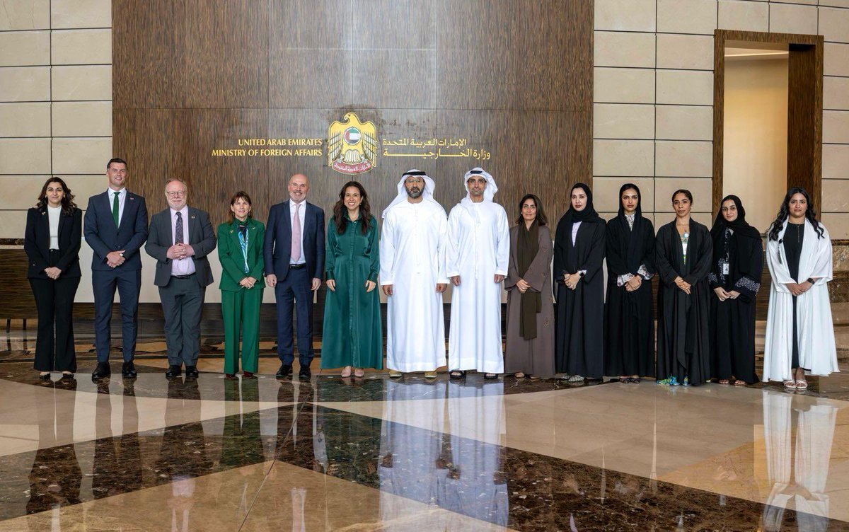 IrelandEmbUAE's tweet photo. This week marked a significant milestone in 🇮🇪-🇦🇪 relations as we held inaugural Political Consultations. Co-chaired by H.E. Lana Nusseibeh &amp; Political Director Gerard Keown, the rich discussions highlighted our shared values &amp; ambition to deepen collaboration #IEUAE50 https://t.co/XflQVHPsvC