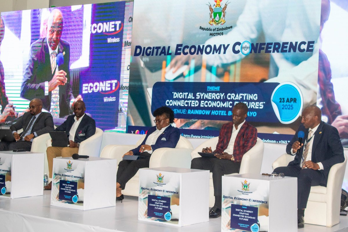 MICTPCS_ZW's tweet photo. At the #DigitalEconomyConference, Hon. Mavetera reiterated that AI is the engine powering Zimbabwe’s future. Her remarks spotlighted sectors such as agriculture, finance, healthcare, and mining as sectors that can increase productivity by embracing AI.
The Hon Minister outlined several challenges that are hindering the growth of the digital economy in Zimbabwe. These include regulation and ethical issues as well as funding gaps.
The Hon. Minister outlined an ambitious 5-point strategy to support the digital economy. These strategies are setting up an AI task force, upskilling the workforce, providing support for startups, building AI infrastructure, and promoting ethical AI governance.