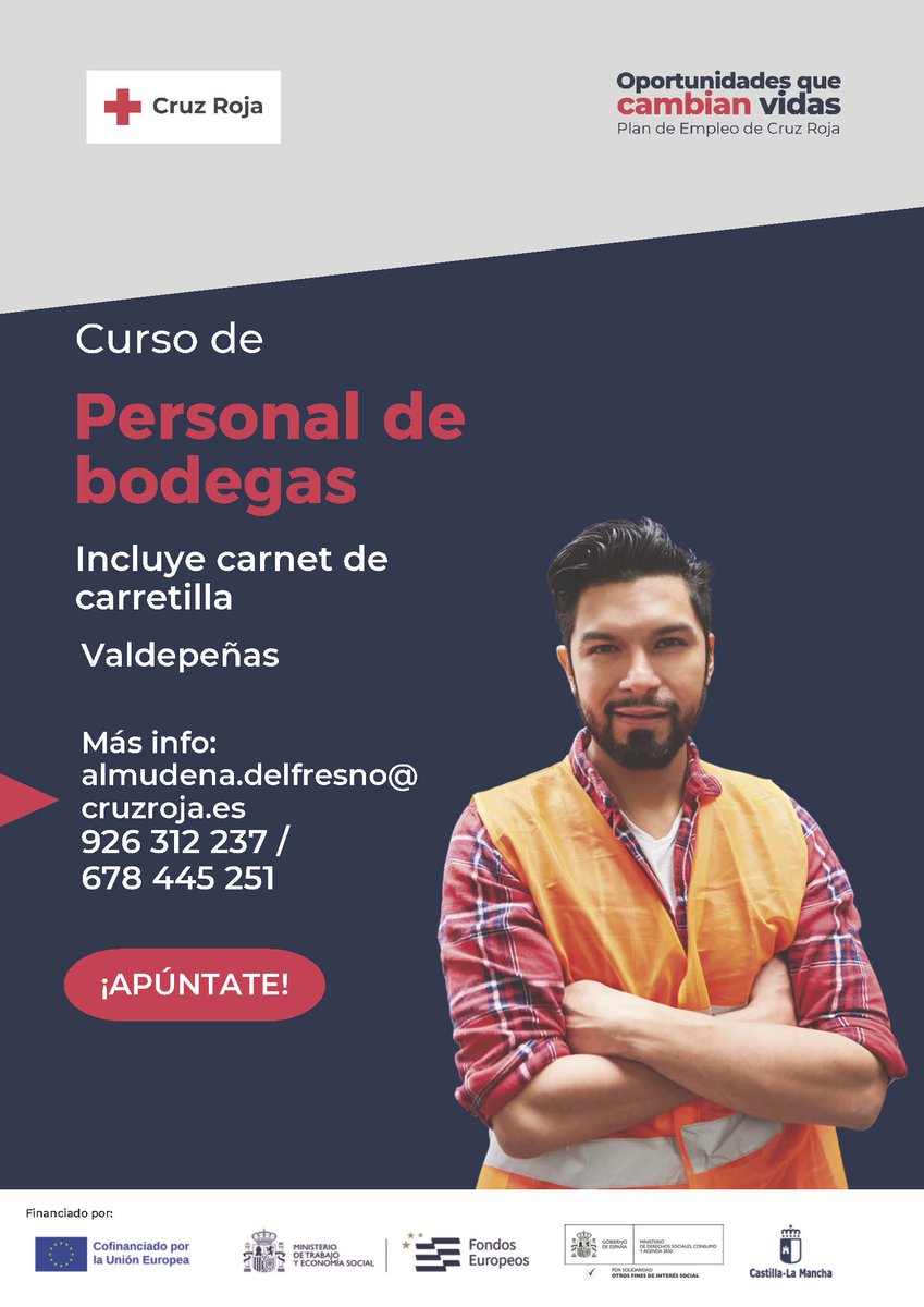 [#Empleo] 💼

¿Quieres formarte en un sector con demanda de empleo? Apúntate al curso de Personal de Bodegas que vamos a poner en marcha en #Valdepeñas, que además incluye el carnet de carretilla. Si te interesa contacta con Almudena en el 678445251.

#PlanEmpleoCruzRoja