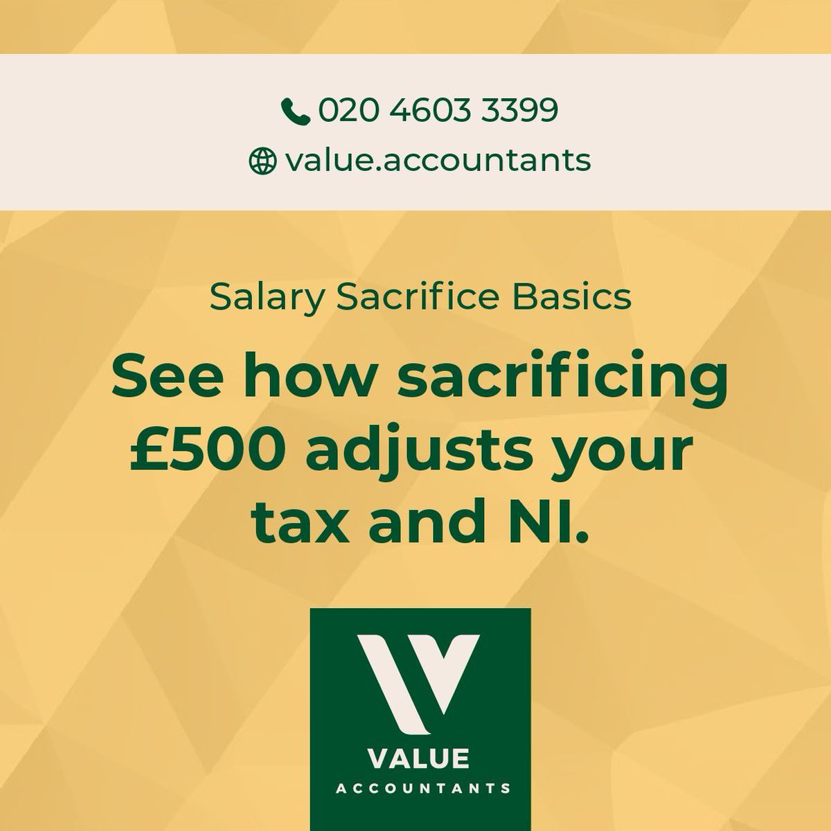 🎉 Stretch your salary further with Value Accountants! 🚀 Sacrifice £500 monthly for enhanced pension &amp; save £100 in income tax + more on NI! 💰 Yearly savings over £1,200 excluding NI perks. Ready for savvy savings? 📞 Contact us! #FinanceTips #ValueAccountants