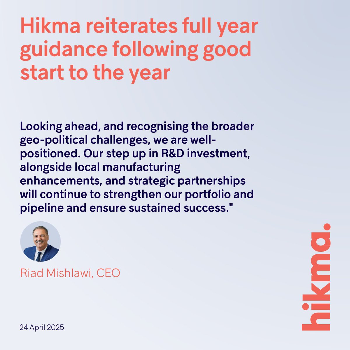 #News for #Investors and #Media. Today #Hikma provides an update on our current trading and reiterates full year guidance following good start to the year. 
Read here: hikma.com/news/hikma-rei…