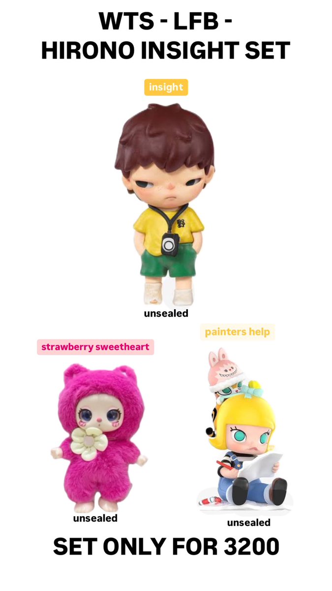 nishspams's tweet photo. ⋆ ࣪ . wts | lfb hirono insight+ liila cat strawberry + molly painters help SET ph 𖥔 ࣪ 

 ·̩͙ ⑅ 3200 SET ONLY
 ·̩͙ ⑅ complete inclusions 

ᨳ᭬ mop: gcash
ᨳ᭬ mod: lalamove/grab, jnt or ggx
ᨳ᭬ loc: valenzuela city https://t.co/ulClX6s3AB
