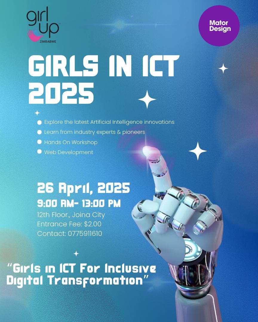 MatorDesign's tweet photo. Join us on Saturday, the 26th of April, to Celebrate the International Day of Girls in ICT. The theme for this year is “Girls in ICTs: Bridging ALL Divides for an Inclusive Digital Transformation.”

For booking, contact us through:
+263777445768 or +263775911610 https://t.co/z8PFKUX6O3