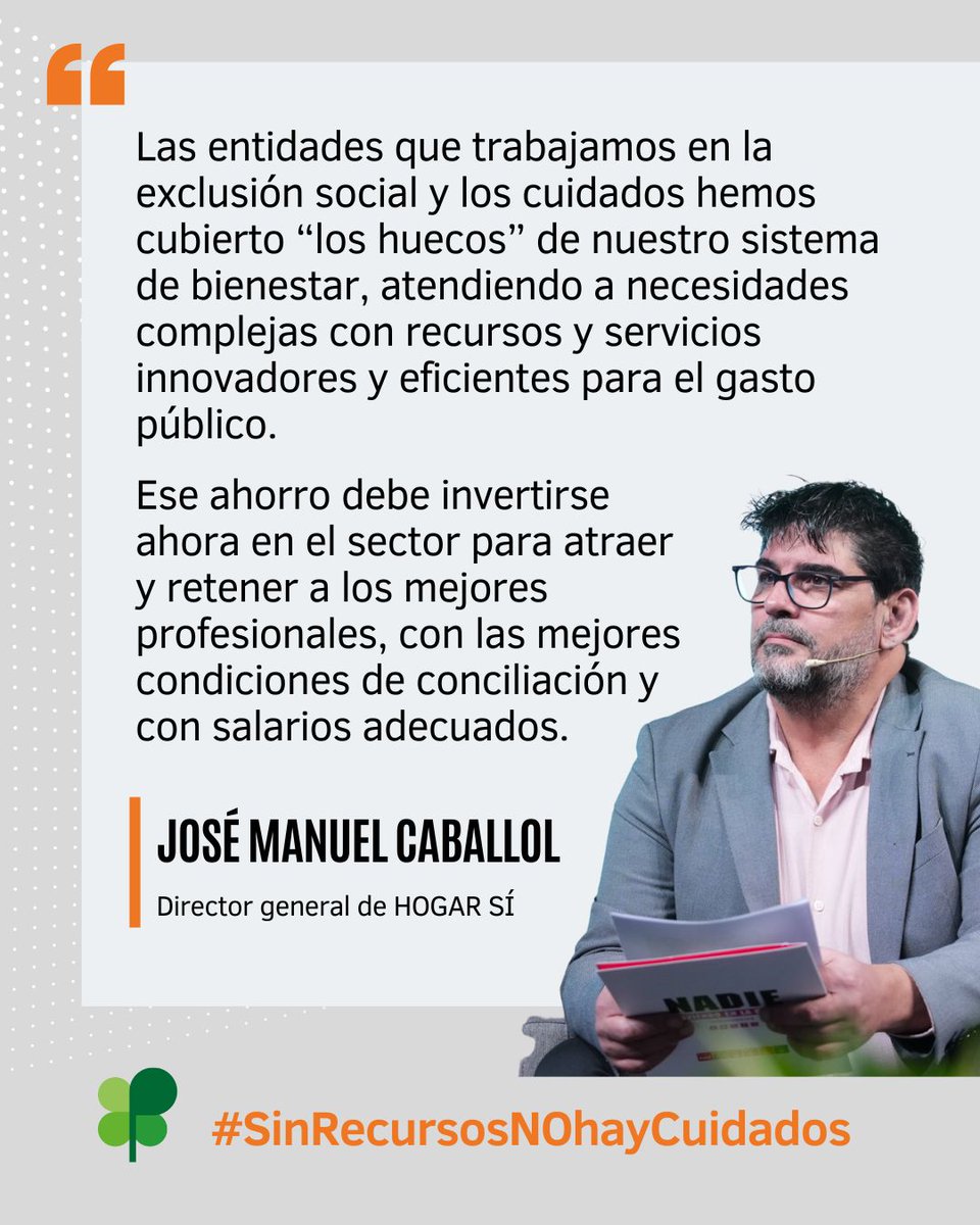 Plenainclusion's tweet photo. 📢 Reivindicamos una mayor inversión por parte de las administraciones públicas, que permita garantizar la calidad de los apoyos y cuidados y mejorar las condiciones laborales y salariales de los y las profesionales del sector.

Lo hacemos a través de la campaña #SinRecursosNOHayCuidados, a la que adhiere José Manuel Caballol, director general de la Fundación HOGAR SÍ👇🏻

⬇️ Si compartes esa reivindicación, súmate a nuestra campaña:

https://t.co/XSiBl47Ajn