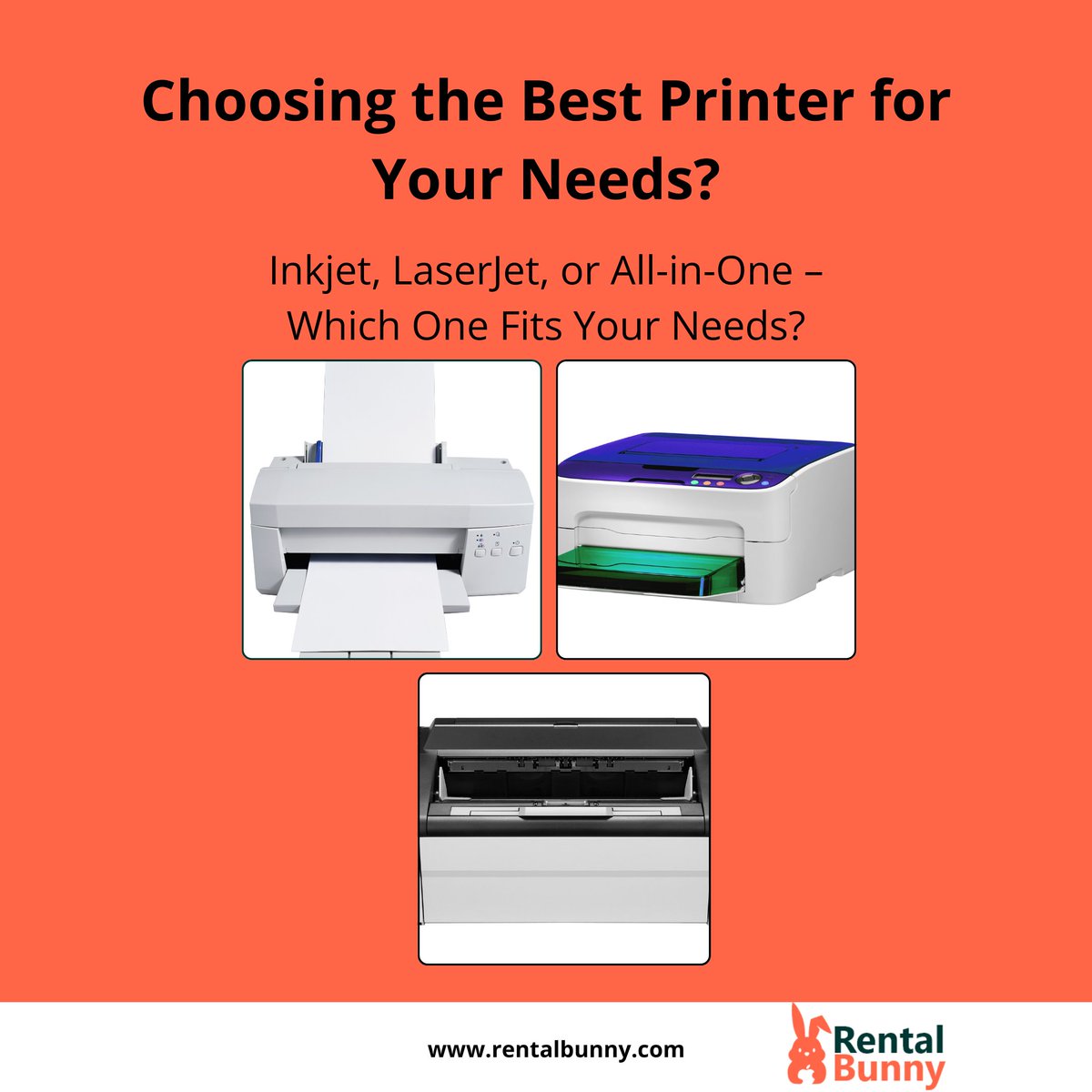 RentalBunny's tweet image. Trying to choose between an Inkjet, LaserJet, or All-in-One printer? Pick the one that fits your printing needs- whether it’s for vibrant photos, high-volume documents, or functionality.
Learn More: rentalbunny.com/blog/best-prin…
#PrinterGuide #InkjetVsLaser #AllInOnePrinter