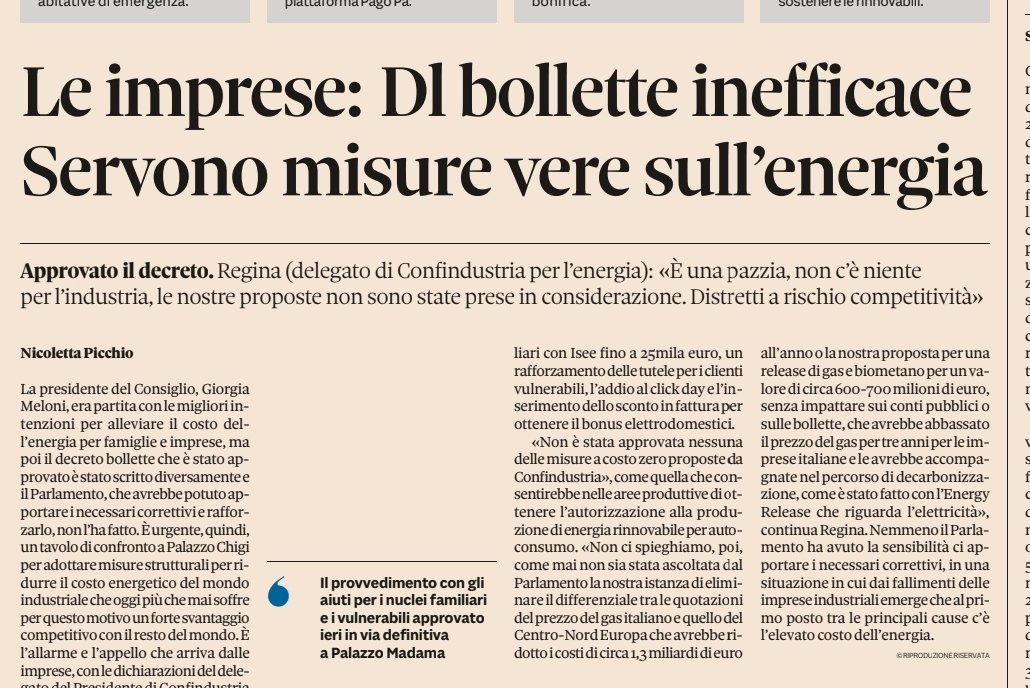 Dopo la privatizzazione del settore energetico, la liberalizzazione del mercato dei prezzi, la transizione energetica e le sanzioni alla Russia, coi maggiori acquisti di GNL dagli USA promessi a Trump dalla Meloni arriverà il colpo di grazia.