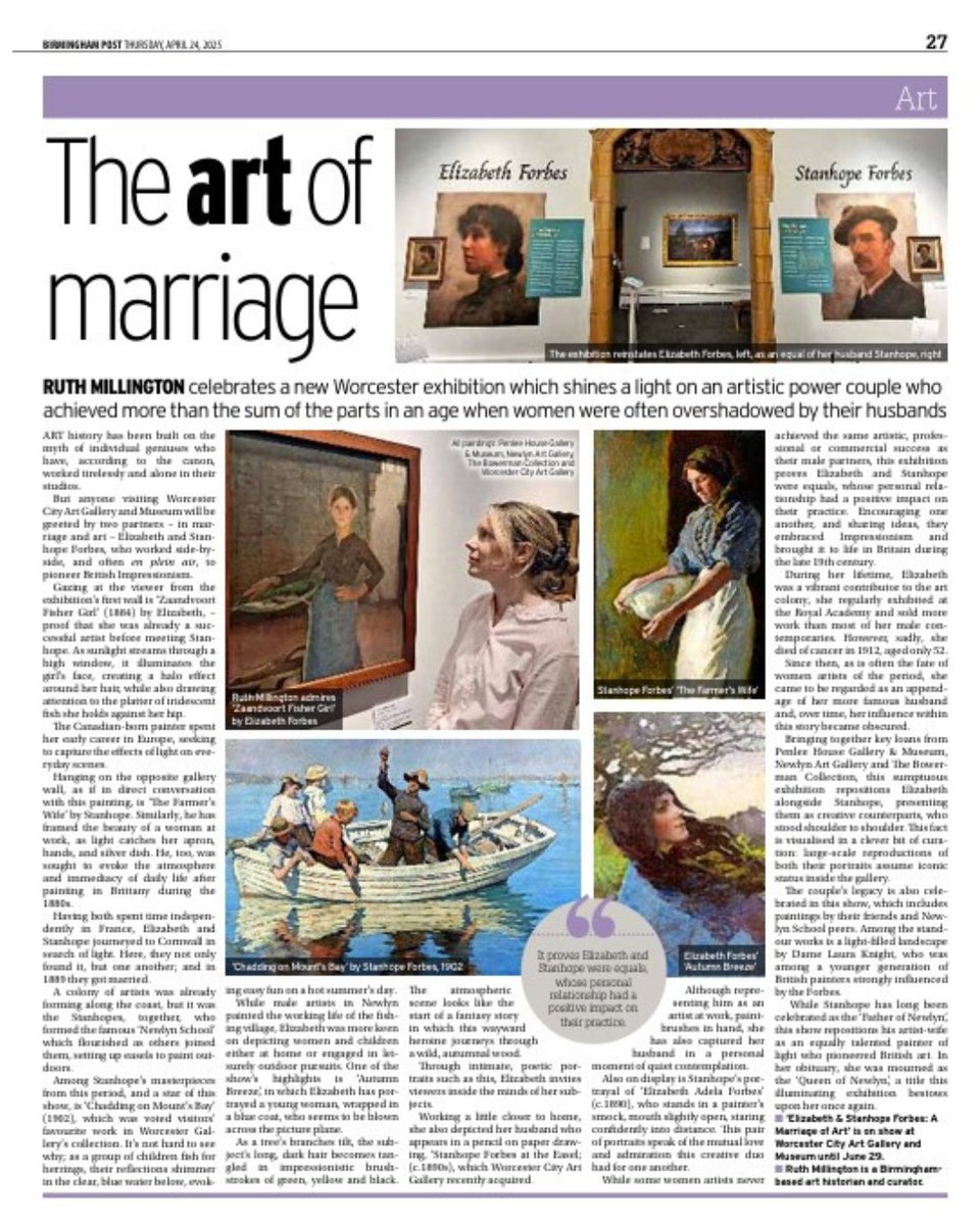Ruth Millington (@ruth_millington) on Twitter photo For this week's column I wrote about British Impressionism's power couple, Elizabeth & Stanhope Forbes, whose creativity flourished as they painted side-by-side, en plein air. It's well worth a trip to see their sumptuous show <a href="/worcestermuseum/">Museums Worcestershire</a>
ruthmillington.co.uk/elizabeth-stan… For this week's column I wrote about British Impressionism's power couple, Elizabeth & Stanhope Forbes, whose creativity flourished as they painted side-by-side, en plein air. It's well worth a trip to see their sumptuous show <a href="/worcestermuseum/">Museums Worcestershire</a>
ruthmillington.co.uk/elizabeth-stan…