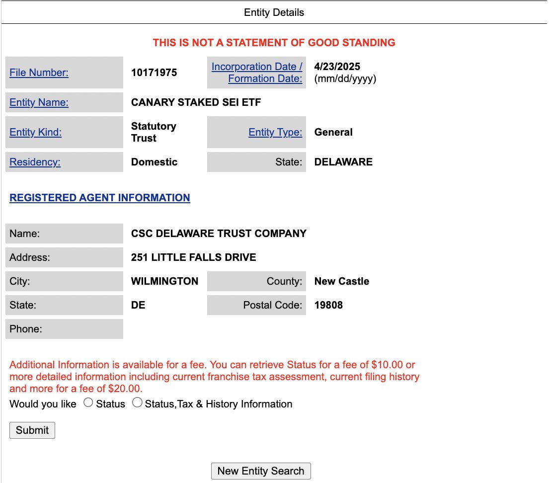 🚨 JUST IN: Canary Capital registers a Staked SEI ETF in Delaware! This is  MASSIVE for $SEI — institutional eyes are moving in #SEI #SEIETF