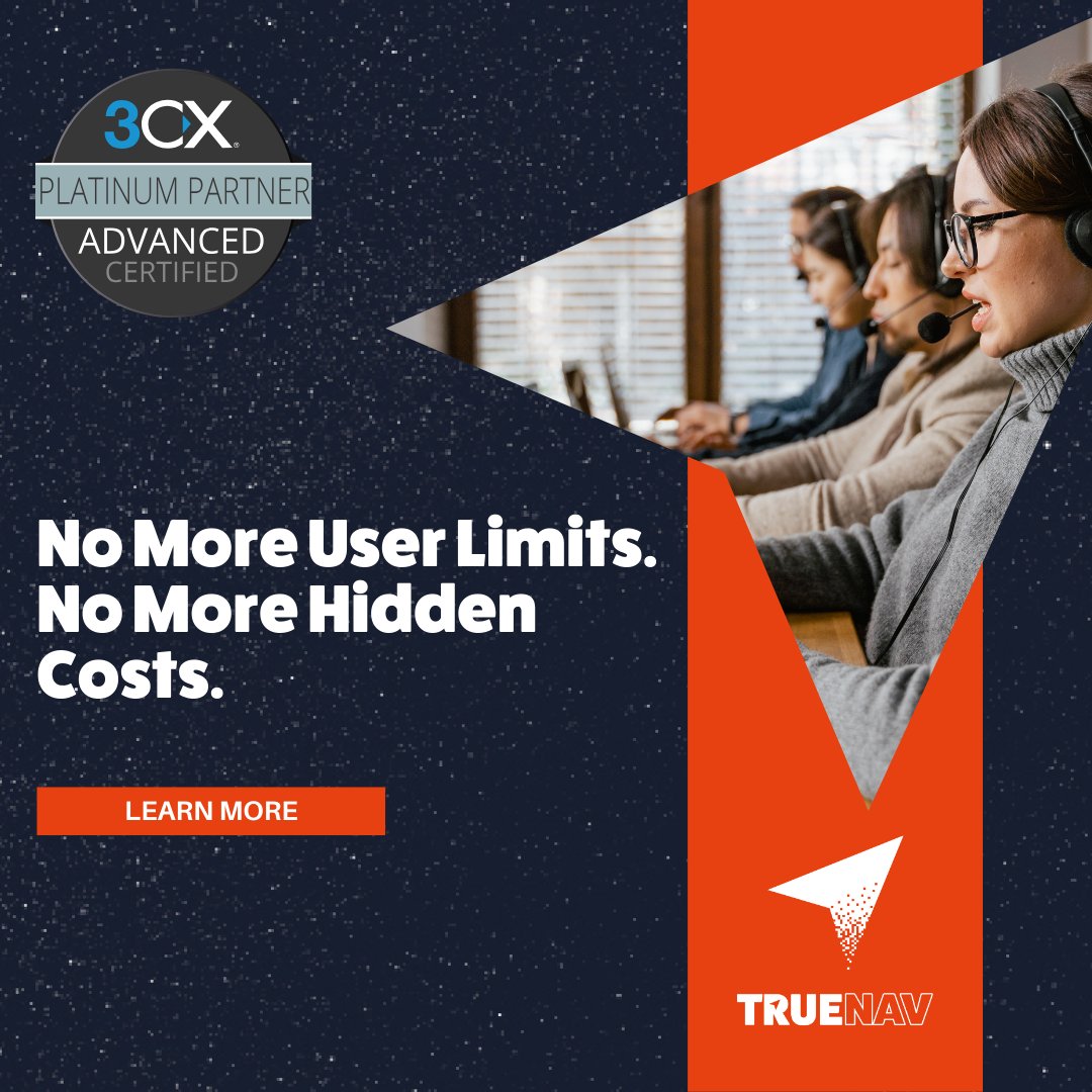 truenavtechco's tweet image. TRUENAV helps businesses break free with 3CX’s unlimited extension capability.

Learn More: zurl.co/U26Kq

#TRUENAV #VoIPTech #3CXSouthAfrica