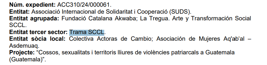 LaCatalunyaWoke's tweet image. Al darrere d'això hi ha la Cooperativa Trama. Curiosament, una de les entitats que va rebre una subvenció de 500.000 euros pel projecte “Cossos, sexualitats i territoris lliures de violències patriarcals a Guatemala"