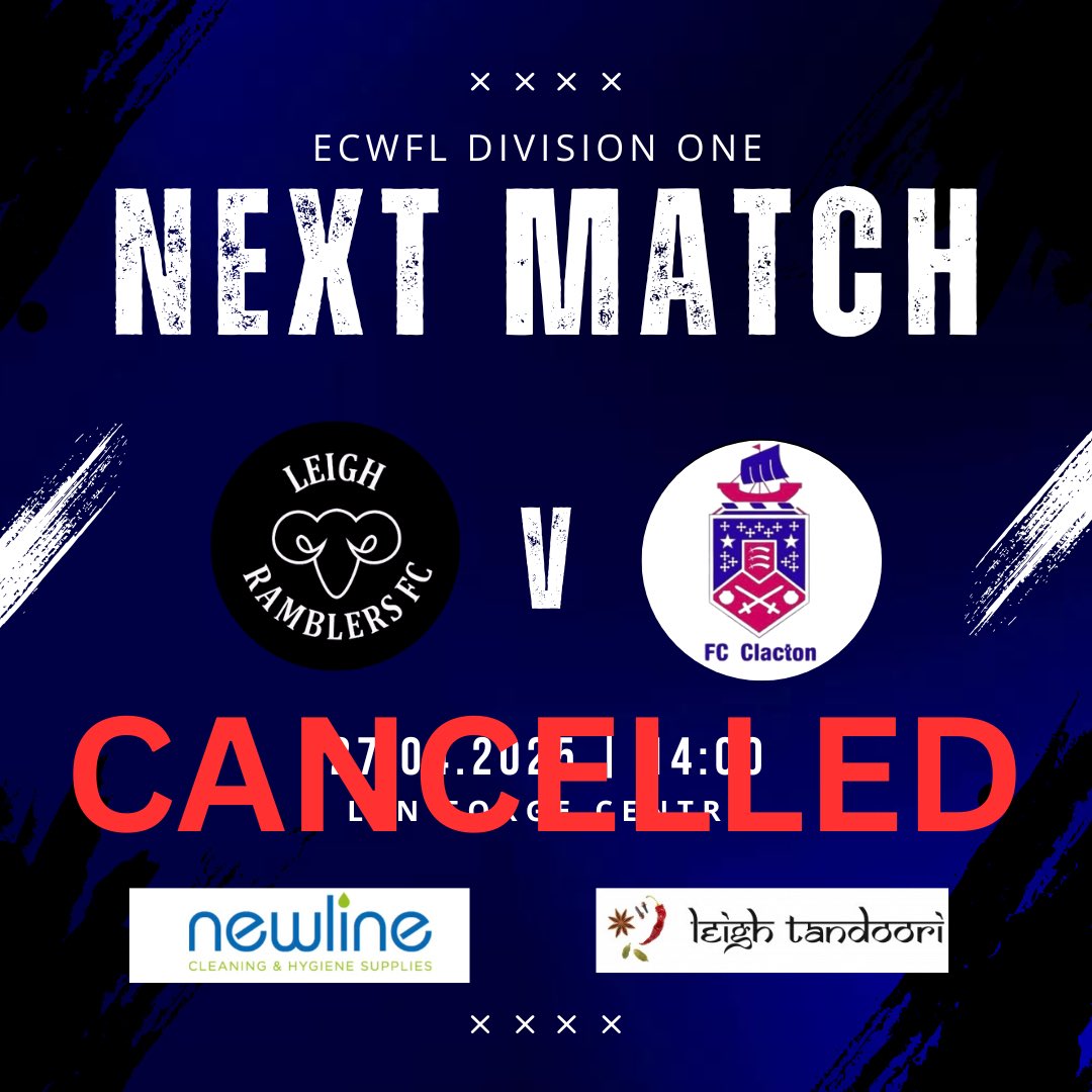 Leigh Ramblers Ladies (@ramblersladies) on Twitter photo Another weekend without a game, with only two more left to play☹️
Good luck to Clacton for the rest of the season. Another weekend without a game, with only two more left to play☹️
Good luck to Clacton for the rest of the season.