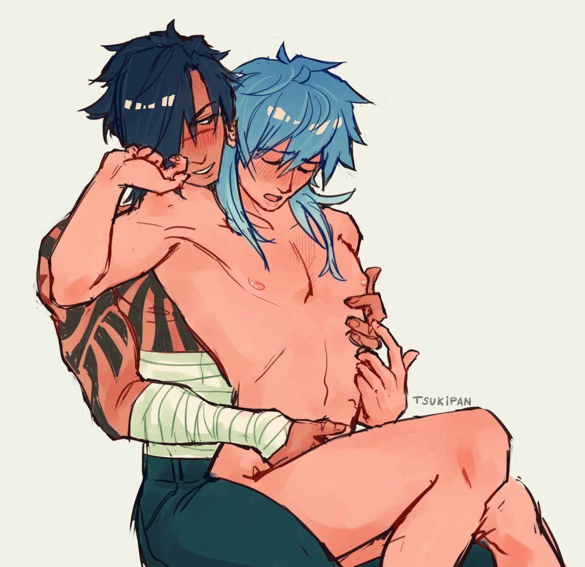 tsukipan's tweet photo. It's late and I was sooo close to just not including koujaku's tattoo. But I did... anything for him also this pose gave me a hard time but again we prevailed #dmmd https://t.co/Ri1wmfWxSU