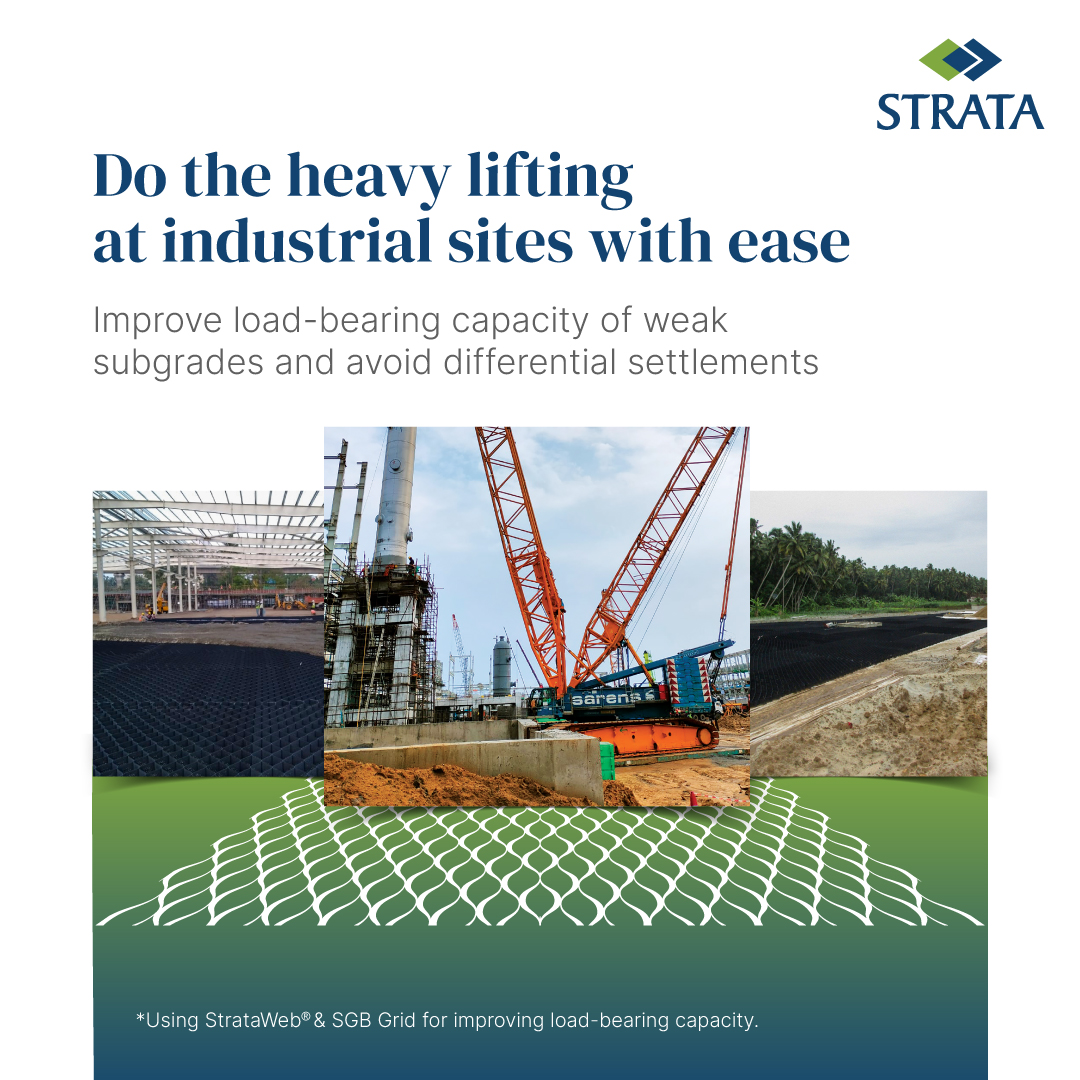 Strata_Global's tweet photo. See how you can avoid mishaps and breakdowns at industrial sites with better ground improvement and load-bearing capacities. Learn more at: https://t.co/HctDU0mOQh
#Strata #Geosynthetics #CivilEngineering #Industrial #Factoryflooring #LoadSupport https://t.co/ntcROIJqXu
