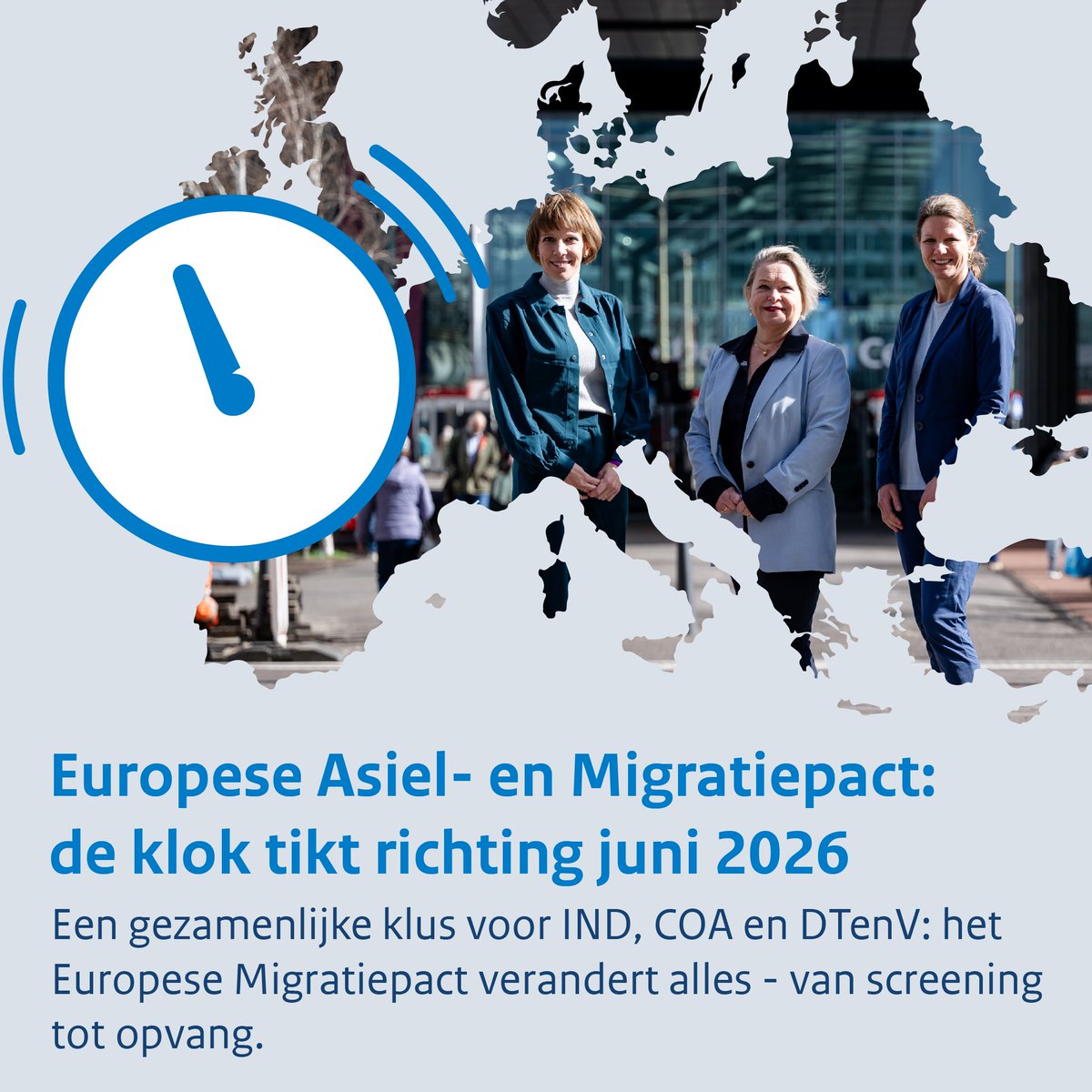 De klok tikt: op 12 juni 2026 moet het Europese Asiel- en Migratiepact werkelijkheid zijn. Europa legt daarmee de grootste migratiepuzzel in jaren en in Nederland zijn de IND, het COA en de DTenV samen bezig druk met de voorbereiding. Lees het verhaal 👉
bit.ly/42KB7xC