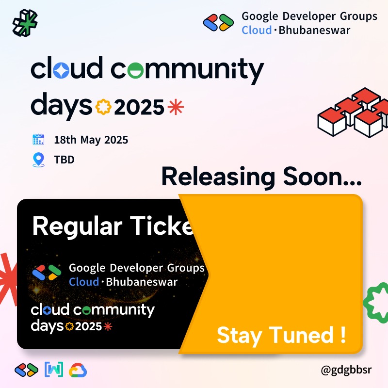 gdgbbsr's tweet photo. Big news loadingโฆ
The 1st slot of Regular Tickets for Cloud Community Day Bhubaneswar 2025 by GDG Bhubaneswar & GDG Cloud Bhubaneswar is dropping anytime soon!
Keep an eye on your mailbox โ you wonโt want to miss this!
#CloudCommunityDay #GDGBbsr #gdgcloudbbsr https://t.co/vroXPlDt9E