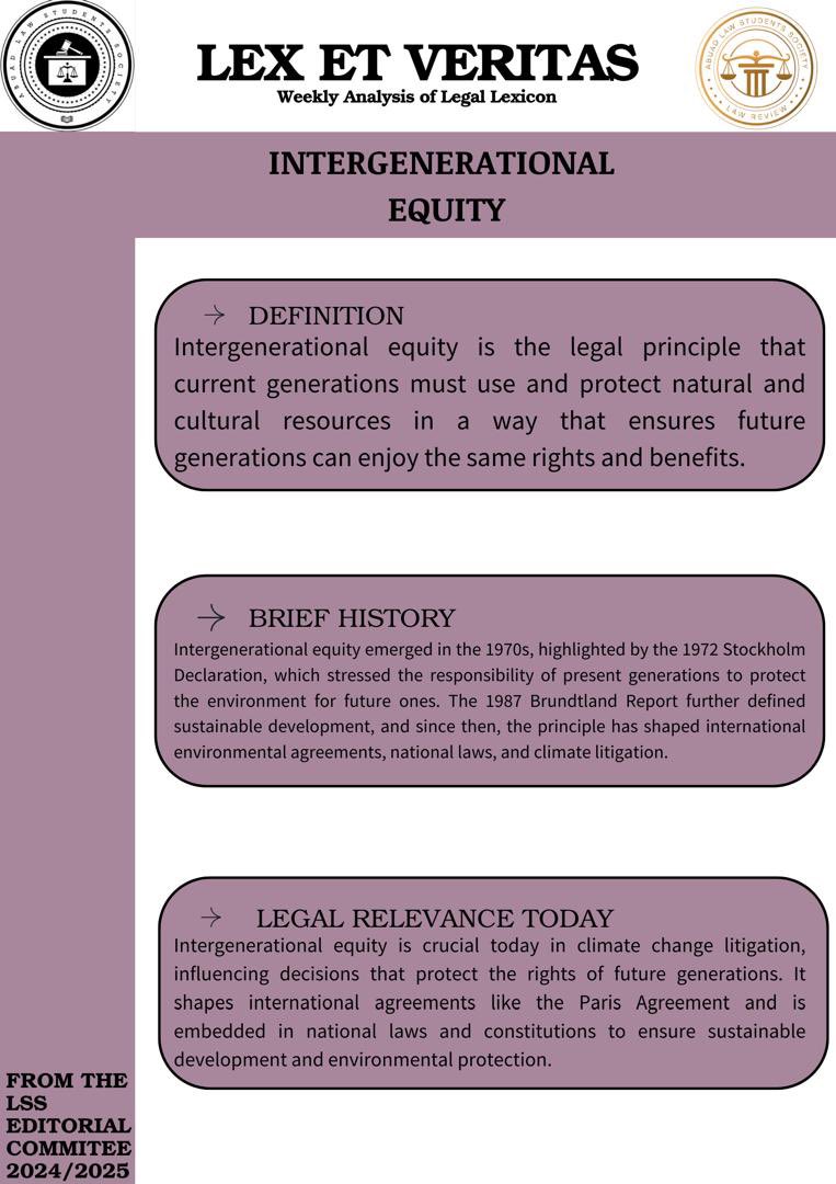 Law is also in place to preserve and uphold a legacy.
This Week's Lex et Veritas talks about intergenerational equity. Read the post to learn more about the sustainable tenet principle for upholding the law.
#sdg #sdglaws #lexetveritas #intergerenationalequity
