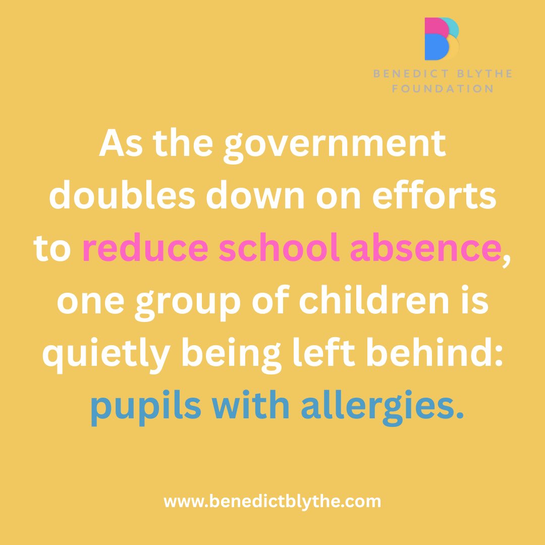 BenedictBlytheF's tweet image. Every year, pupils with allergies lose an average of 4.5 school days, contributing to 3 million lost days nationwide. Yet, they remain overlooked in the conversation around school absence.