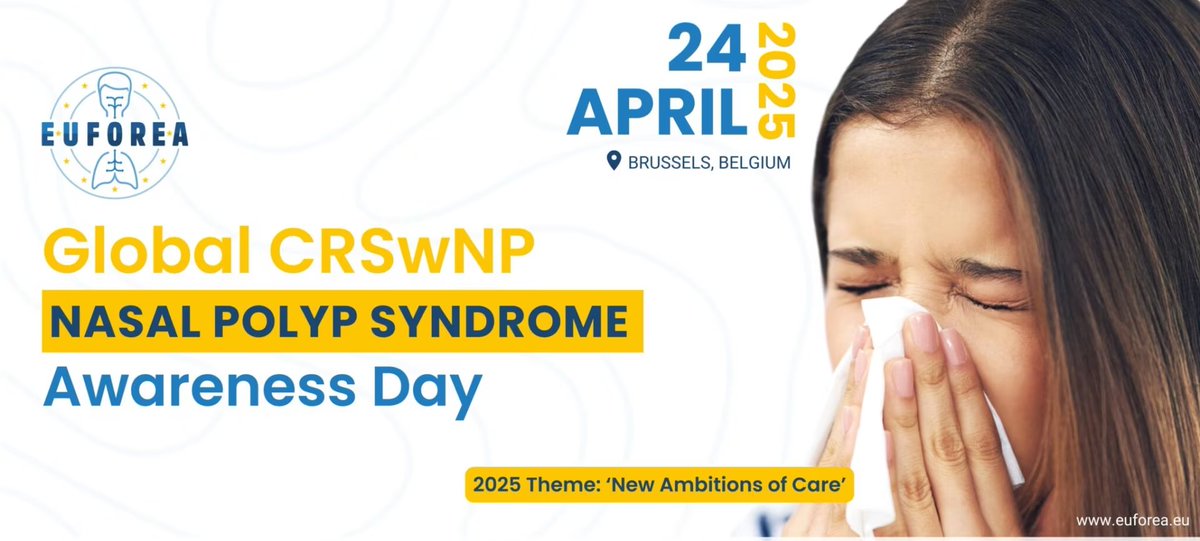 tmmRESPIRATORY's tweet photo. 🌍 April 24, 2025: Join the 4th Global CRSwNP Awareness Day in Brussels!

This year’s theme: "New Ambitions of Care" to raise awareness on Chronic Rhinosinusitis with Nasal Polyp Syndrome. #LetsTalkCRS!

👉 https://t.co/jlHUdLRPYE

 @euforea #CRSwNP #AllergyAwareness #EUFOREA https://t.co/pv2f1AGQuY