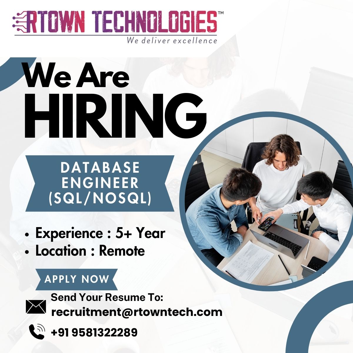 RtownT1463's tweet image. 🚀 We&apos;re Hiring!
🔍 Database Engineer (SQL/NoSQL)
🌍 Remote | Experience: 5+ Years
📧 Send your resume to: recruitment@rtowntech.com
📱 Or WhatsApp: +91 9581322289

#HiringAlert #DatabaseEngineer #RemoteJobs #SQL #NoSQL #TechJobs #HiringNow