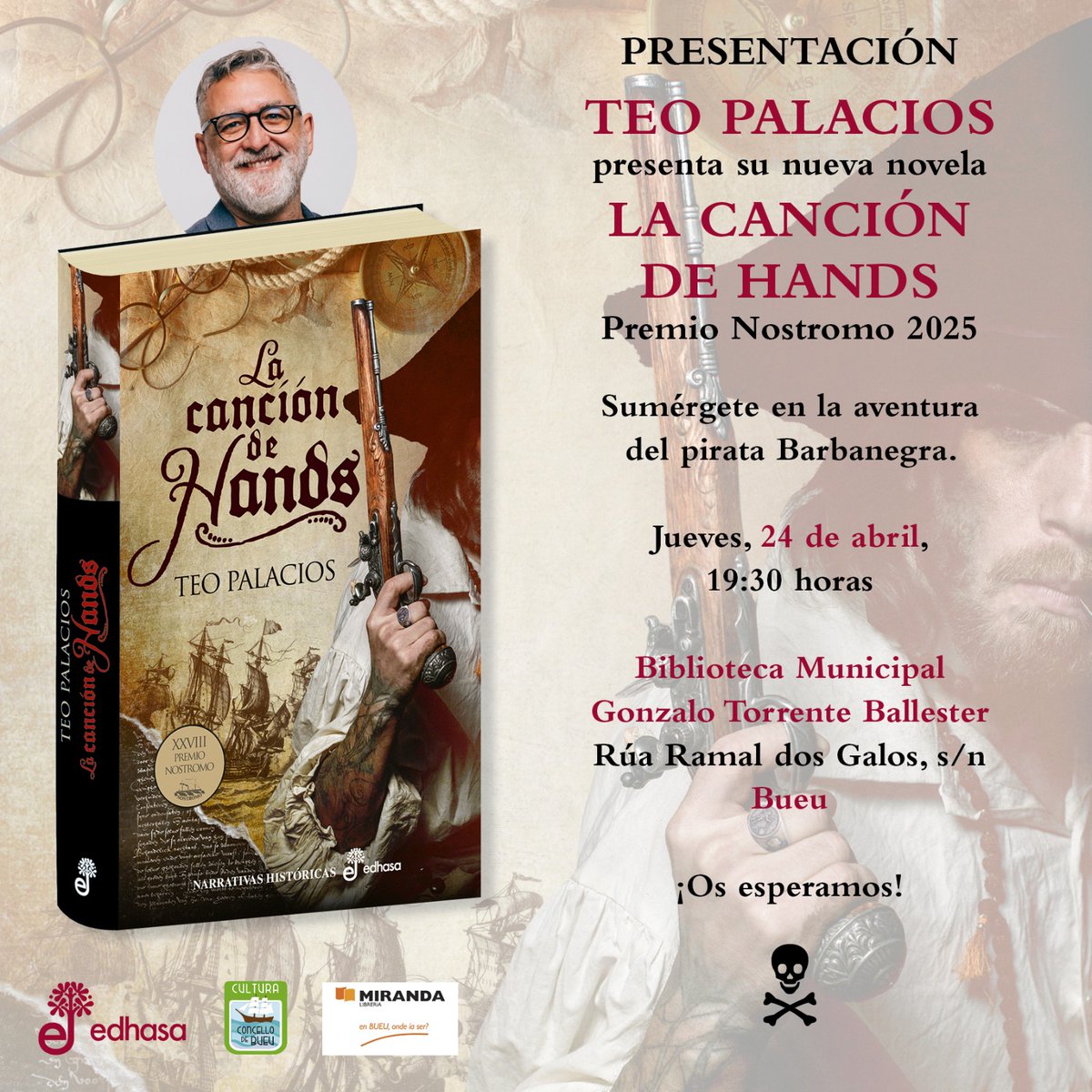 edhasa (@edhasaeditorial) on Twitter photo El #PremioNostromo 2025 <a href="/teopalacioscom/">Teo Palacios</a> desembarca hoy en Bueu dispuesto a cantar una canción que cada día que pasa cautiva a más y más lectores con su letra y melodía 🎶🎵 Es "La canción de hands". ¿Todavía no la conoces? ¡Te esperamos esta tarde en la Biblioteca Municipal! El #PremioNostromo 2025 <a href="/teopalacioscom/">Teo Palacios</a> desembarca hoy en Bueu dispuesto a cantar una canción que cada día que pasa cautiva a más y más lectores con su letra y melodía 🎶🎵 Es "La canción de hands". ¿Todavía no la conoces? ¡Te esperamos esta tarde en la Biblioteca Municipal!