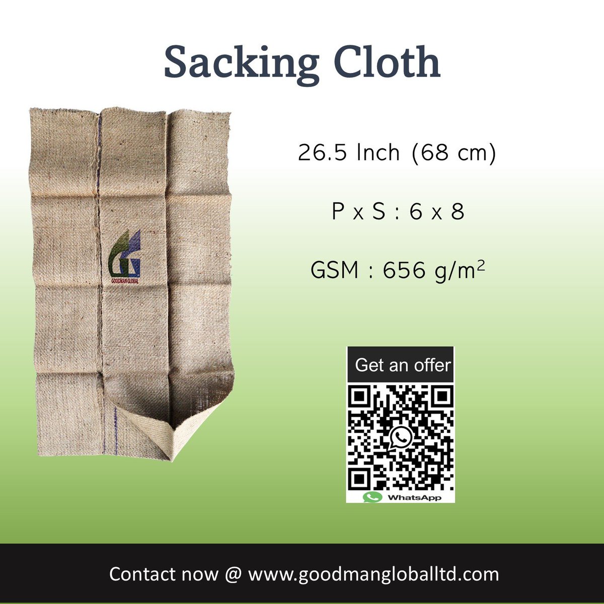Goodman_Global's tweet image. 𝗕. 𝗧𝘄𝗶𝗹𝗹 𝗦𝗮𝗰𝗸𝗶𝗻𝗴 𝗰𝗹𝗼𝘁𝗵  𝟮𝟲.𝟱-𝗶𝗻𝗰𝗵 𝘄𝗶𝗱𝗲 𝗳𝗼𝗼𝗱-𝗴𝗿𝗮𝗱𝗲
👉 goodmangloballtd.com 👉 @Goodman_Global

➡️ GSM: 656 g/m²
➡️ P x S: 6 x 8
➡️Stripes &amp;amp; plain

#jutefabric #sacking #sackingcloth #sackingfabric #sackfabric #handwoven #textileart