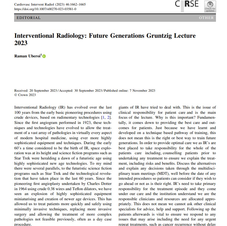 #throwbackthursday 🔙
Interventional Radiology: Future Generations Gruntzig Lecture 2023
link.springer.com/article/10.100…