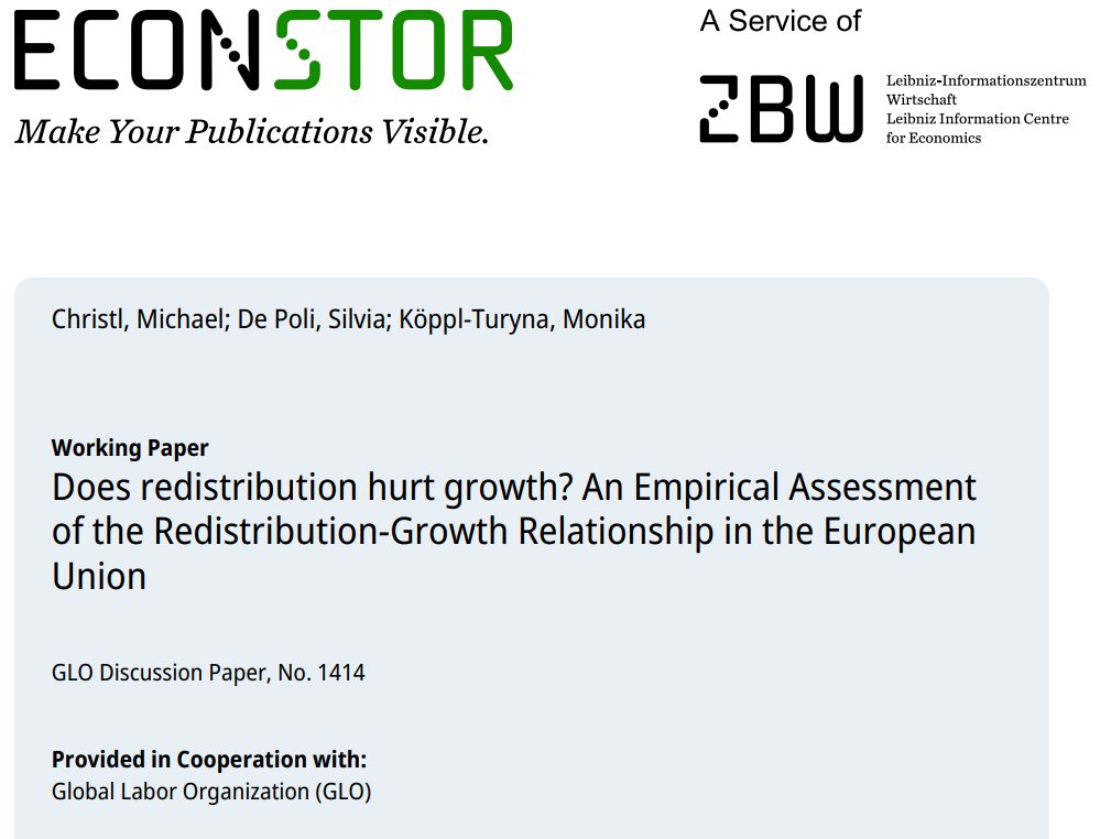 ⚠️ Paper accepted in <a href="/Econ_Modelling/">Economic Modelling</a>! 
With <a href="/Silvia_DePoli/">Silvia De Poli</a> (<a href="/unicomplutense/">Complutense</a>) and <a href="/monikaturyna/">Prof. Monika Köppl Turyna</a> (<a href="/Eco_Austria/">EcoAustria - Institut für Wirtschaftsforschung</a>), we find that targeted redistribution can boost growth it in the short run. A timely finding for EU policy debates.
<a href="/LoyolaResearch/">Loyola Investigación</a> <a href="/Glabor_org/">Global Labor Organization (GLO)</a> 
econstor.eu/bitstream/1041…