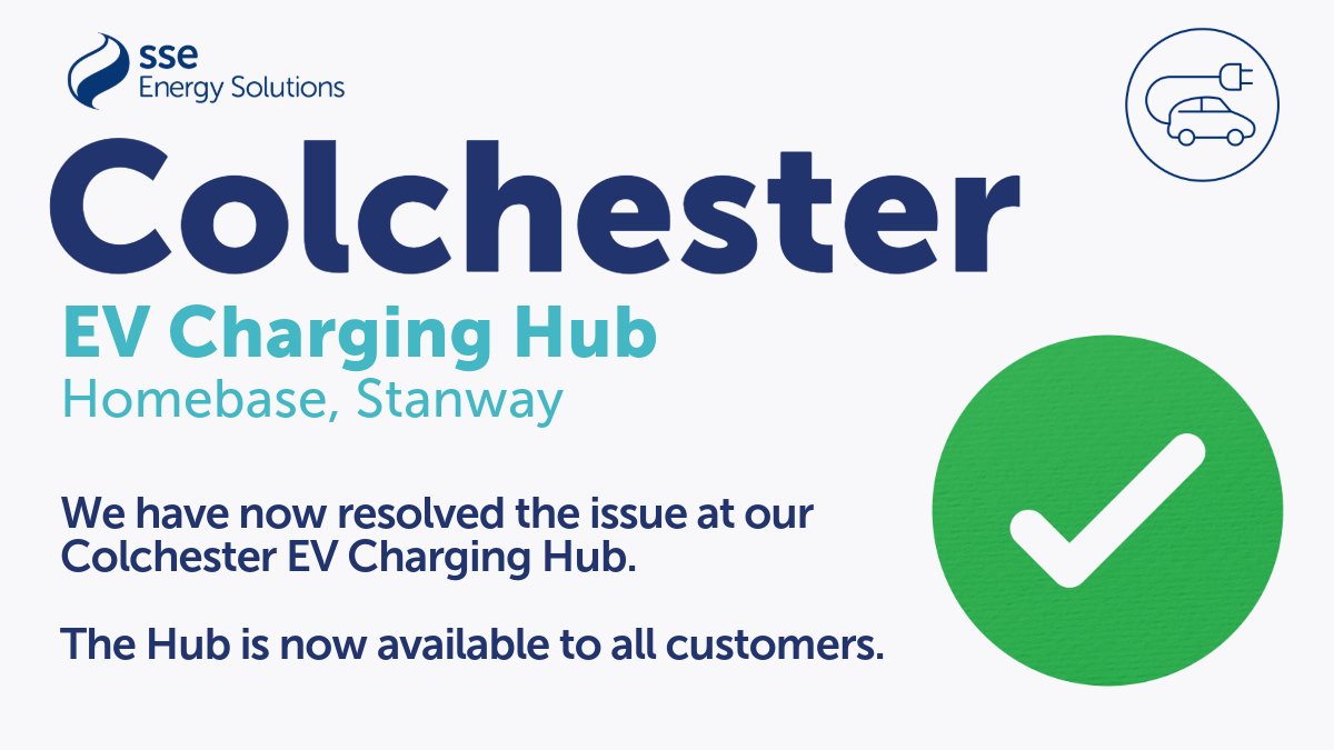 ⚡ Good news, everyone! Our Colchester EV Charging Hub is back up and running!  Pop down for a charge today!🚗🔋 #EVChargingHub
