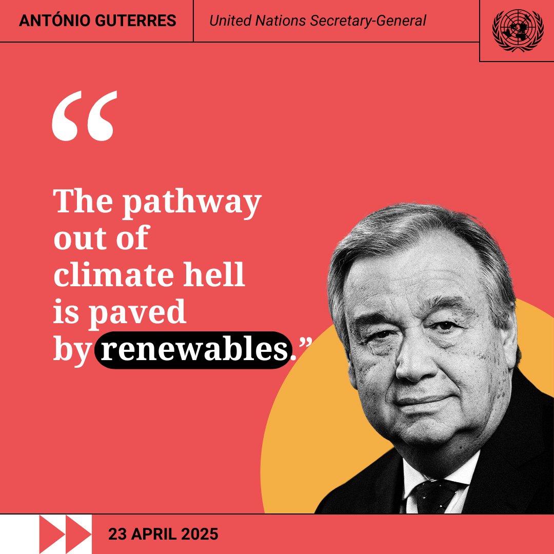 UNEP Copenhagen Climate Centre (@unepccc) on Twitter photo “We cannot, must not & will not let up on #ClimateAction.”
After meeting with world leaders, <a href="/antonioguterres/">António Guterres</a> shares a message of countries waking up to a clear fact: Renewables are the economic opportunity of the century.
news.un.org/en/story/2025/… “We cannot, must not & will not let up on #ClimateAction.”
After meeting with world leaders, <a href="/antonioguterres/">António Guterres</a> shares a message of countries waking up to a clear fact: Renewables are the economic opportunity of the century.
news.un.org/en/story/2025/…