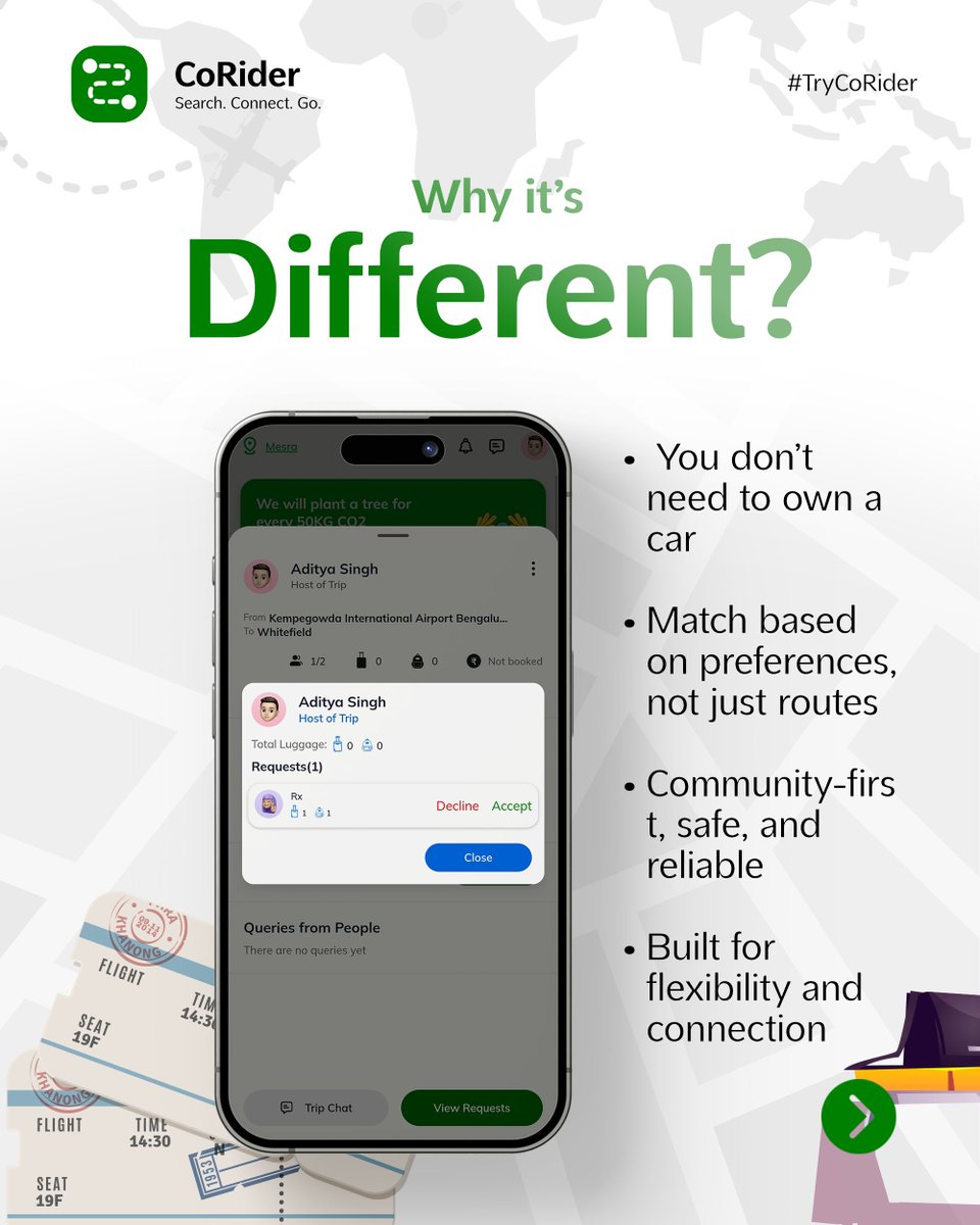 CoRiderApp's tweet image. 🚗CoRider is now on iOS!🎉
CoRider isn’t just another mobility app - it’s a social travel platform
Built for today’s community-first, eco-conscious traveler.🌏💬
📲Download now on the App Store: apps.apple.com/us/app/corider…
#CoRider #NowOniOS #SocialTravel #RideTogether #SmartMobility