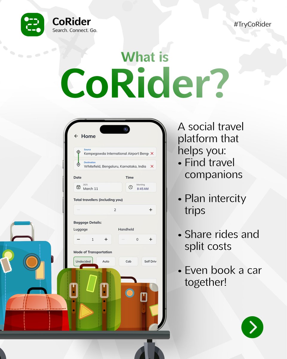 CoRiderApp's tweet image. 🚗CoRider is now on iOS!🎉
CoRider isn’t just another mobility app - it’s a social travel platform
Built for today’s community-first, eco-conscious traveler.🌏💬
📲Download now on the App Store: apps.apple.com/us/app/corider…
#CoRider #NowOniOS #SocialTravel #RideTogether #SmartMobility