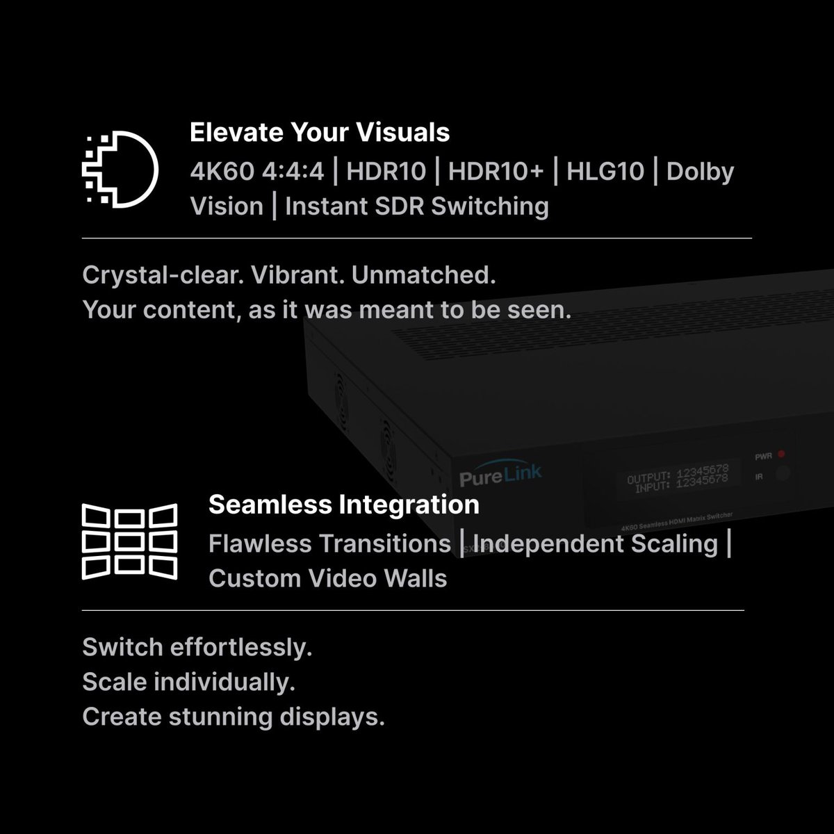 msdsolutionsksa's tweet image. Meet the SX2-8800: Precision-engineered brilliance in an 8x8 HDMI 2.0b Matrix Switcher. Swipe to uncover its game-changing features.
Contact us via email at info@msd-solutions.net
#MSDSOLUTIONS #Purelink #ControlSolutions #AVSolutions #meetingrooms #videowalls #Technology