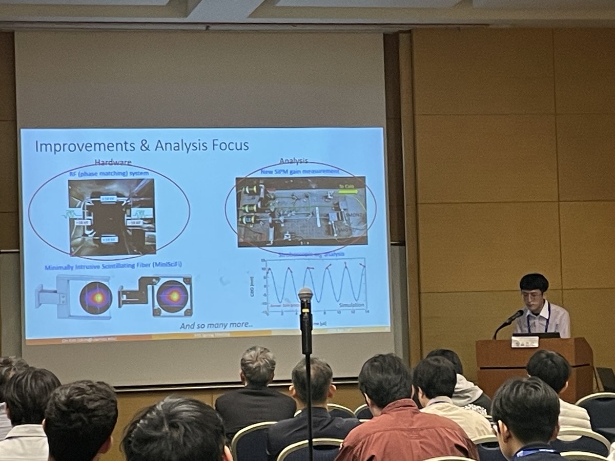 rothkopfAK's tweet photo. What a nail biter! At #KPSSpring25 On Kim, member of @Fermilab muon g-2 experiment discusses status of final data analysis based on improved hardware & analysis strategy. Will (mild) tension between #latticeQCD & measurement remain, weaken or increase? Results 1st half of 2025 https://t.co/hBq842iPUC