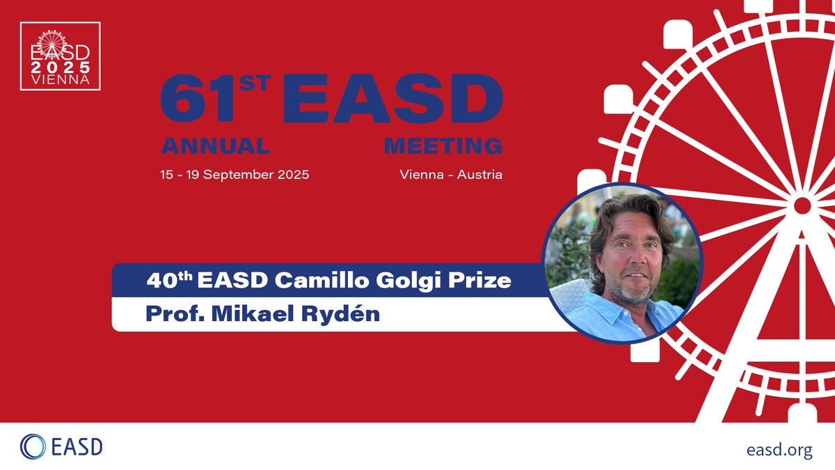 🏆It is with great honour that we announce Prof. <a href="/ryden_mikael/">Mikael Rydén</a> as the recipient of the 40th EASD Camillo Golgi Prize, recognising his groundbreaking work in adipose tissue biology &amp; diabetes complications.

Congratulations, Prof. Rydén!👏

This prize is supported by <a href="/novonordisk/">Novo Nordisk</a>
