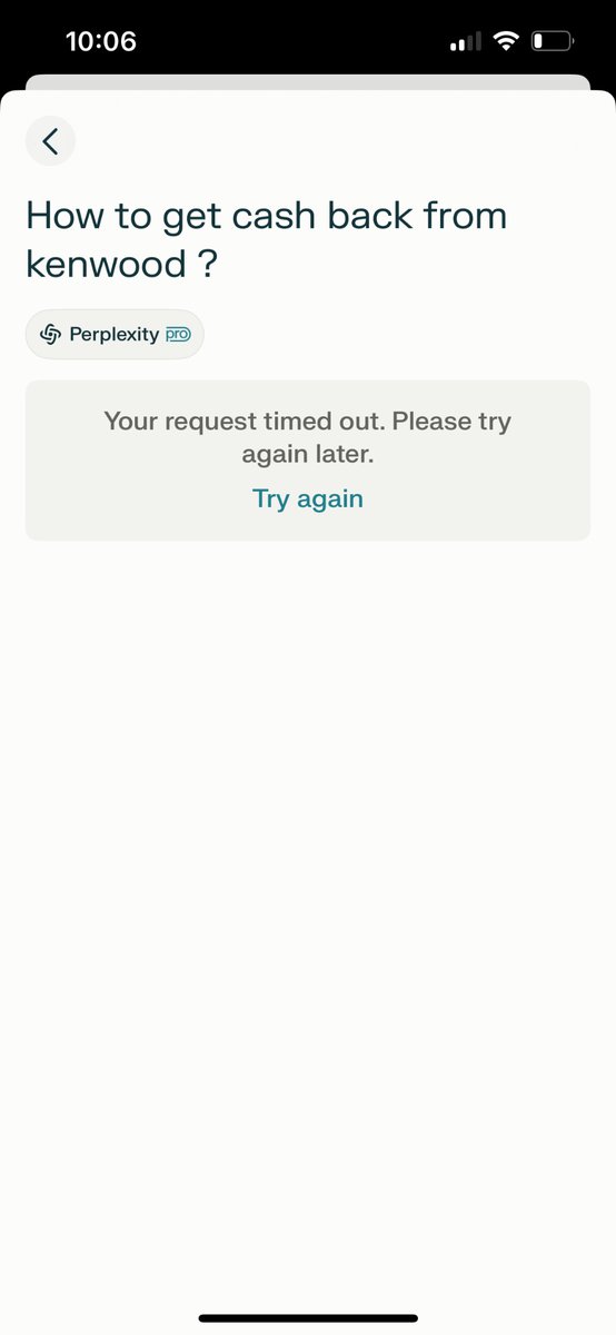 PseudoPuppet's tweet photo. Cancelling my @perplexity_ai subscription. Just been getting this way too often to justify the +-20 bucks a month. The “Try again” button seems to be completely useless. https://t.co/c3dP3T4UJD