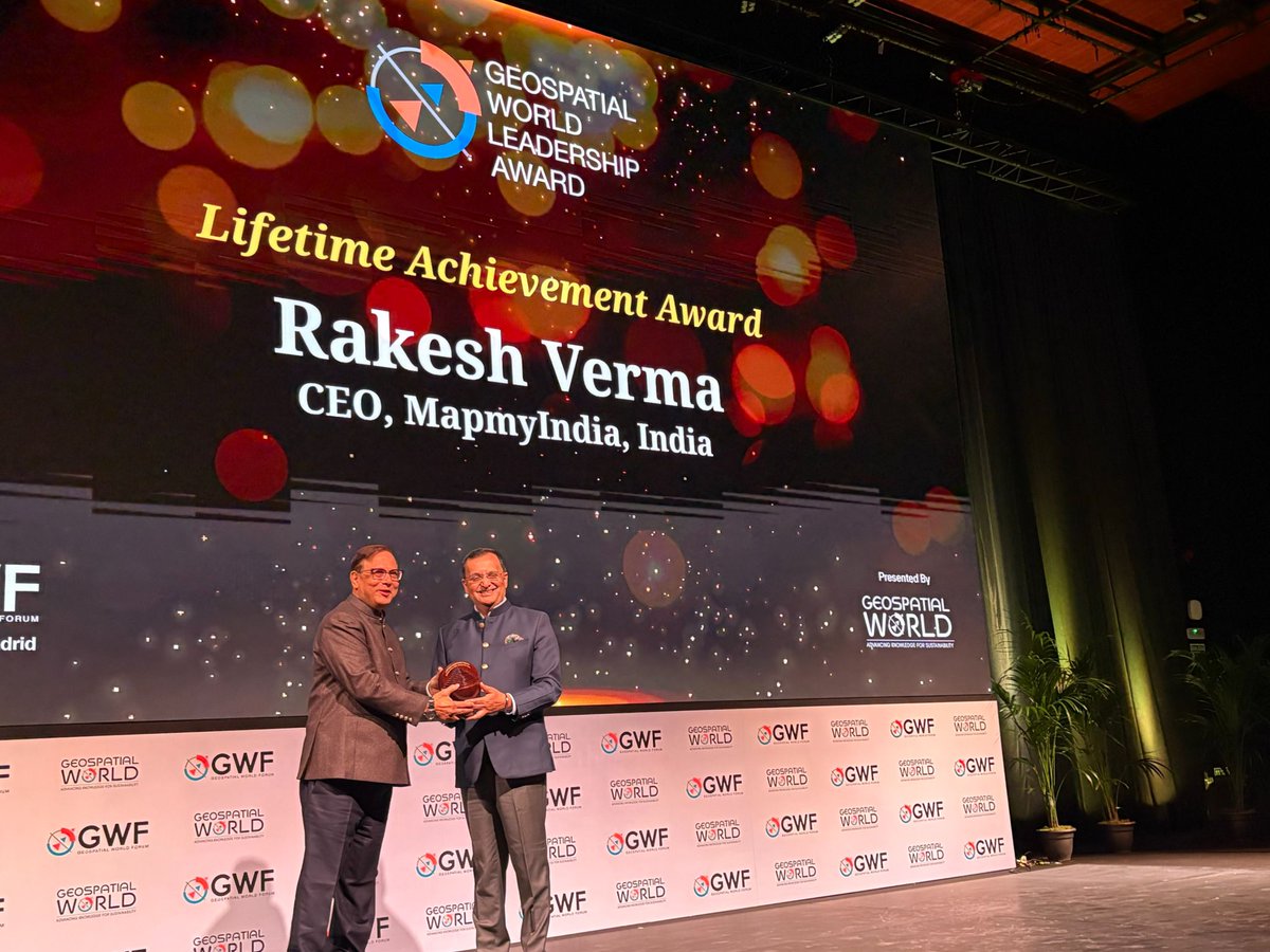 MapmyIndia (@mapmyindia) on Twitter photo A Proud Moment for India & MapmyIndia!
With immense pride, heartfelt gratitude, and great joy, we share that our visionary Co-Founder & CMD, Mr. <a href="/rakeshverma1950/">Rakesh Verma</a>, has been conferred with the Geospatial Leadership- Lifetime Achievement Award at the Geospatial World Forum. A Proud Moment for India & MapmyIndia!
With immense pride, heartfelt gratitude, and great joy, we share that our visionary Co-Founder & CMD, Mr. <a href="/rakeshverma1950/">Rakesh Verma</a>, has been conferred with the Geospatial Leadership- Lifetime Achievement Award at the Geospatial World Forum.