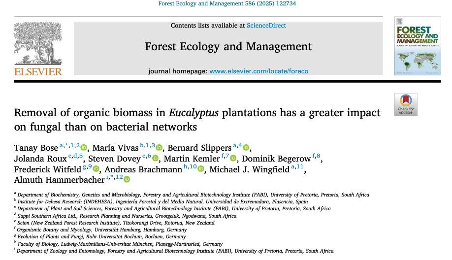 Tanay Bose (@mycobose) on Twitter photo In Eucalyptus plantations across 🇿🇦, we found that leaving harvest residues boosts microbial diversity and builds resilient fungal networks 🕸️🍄
doi.org/10.1016/j.fore…
<a href="/Fabiteam1/">FABI</a> <a href="/UPnasagric/">UP Faculty of Natural and Agricultural Sciences</a> <a href="/SappiSouthernA/">Sappi Southern Africa</a> #SoilHealth #Forestry #Microbiome #EcosystemResilience #Eucalyptus In Eucalyptus plantations across 🇿🇦, we found that leaving harvest residues boosts microbial diversity and builds resilient fungal networks 🕸️🍄
doi.org/10.1016/j.fore…
<a href="/Fabiteam1/">FABI</a> <a href="/UPnasagric/">UP Faculty of Natural and Agricultural Sciences</a> <a href="/SappiSouthernA/">Sappi Southern Africa</a> #SoilHealth #Forestry #Microbiome #EcosystemResilience #Eucalyptus