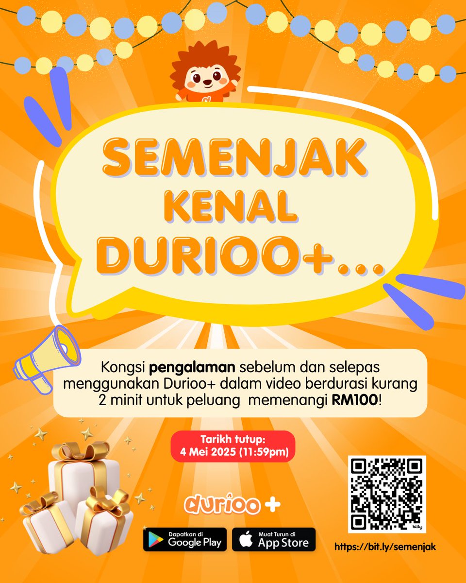 duriooplus's tweet photo. 📷 𝐒𝐞𝐦𝐞𝐧𝐣𝐚𝐤 𝐊𝐞𝐧𝐚𝐥 𝐃𝐮𝐫𝐢𝐨𝐨+ 📷

𝐇𝐚𝐝𝐢𝐚𝐡
📷 RM100 untuk setiap pemenang!

𝐌𝐚𝐜𝐚𝐦 𝐦𝐚𝐧𝐚 𝐬𝐞𝐫𝐭𝐚𝐢?
📷 Kongsi pengalaman jujur sebelum dan selepas menggunakan Durioo+ dalam video berdurasi kurang 2 minit! https://t.co/ot4otQcMJd