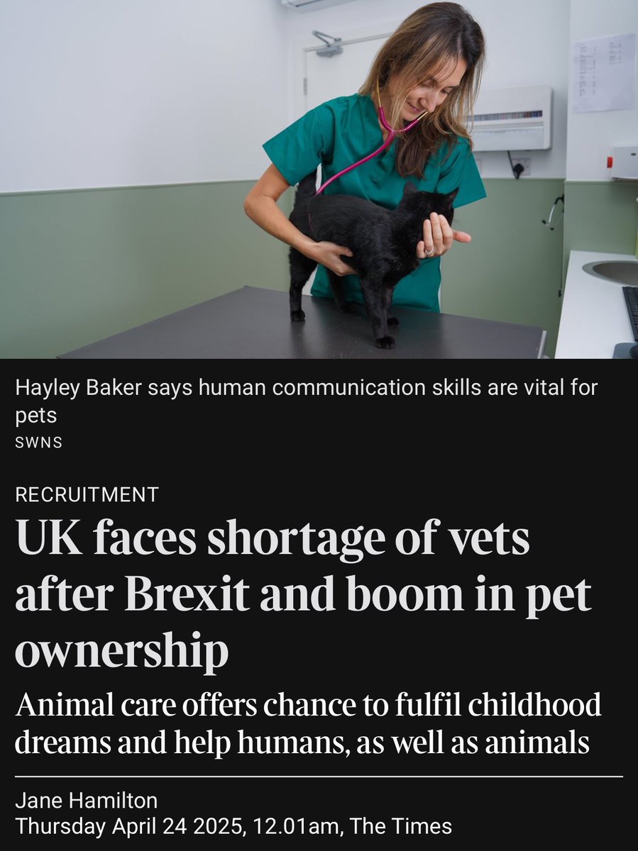 60% of UK households own pets &amp; 3.2 million were bought during lockdown, and we’re 10% short on vets because of Brexit.

Brexit end of Freedom of Movement caused EU vet inflows to drop by 68%. 

UK faces shortage of vets thanks to Brexit and boom in pet ownership
