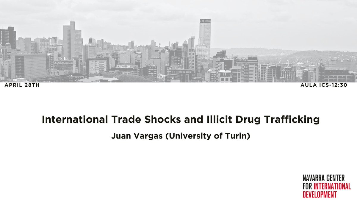 NCID (@ncid_unav) on Twitter photo 🗣️New seminar!
Juan Vargas (<a href="/unito/">Università di Torino</a>) will present his paper about “International Trade Shocks and Illicit Drug Trafficking”
📍Aula ICS
🕧12:30
🗓️Monday 28 April 🗣️New seminar!
Juan Vargas (<a href="/unito/">Università di Torino</a>) will present his paper about “International Trade Shocks and Illicit Drug Trafficking”
📍Aula ICS
🕧12:30
🗓️Monday 28 April