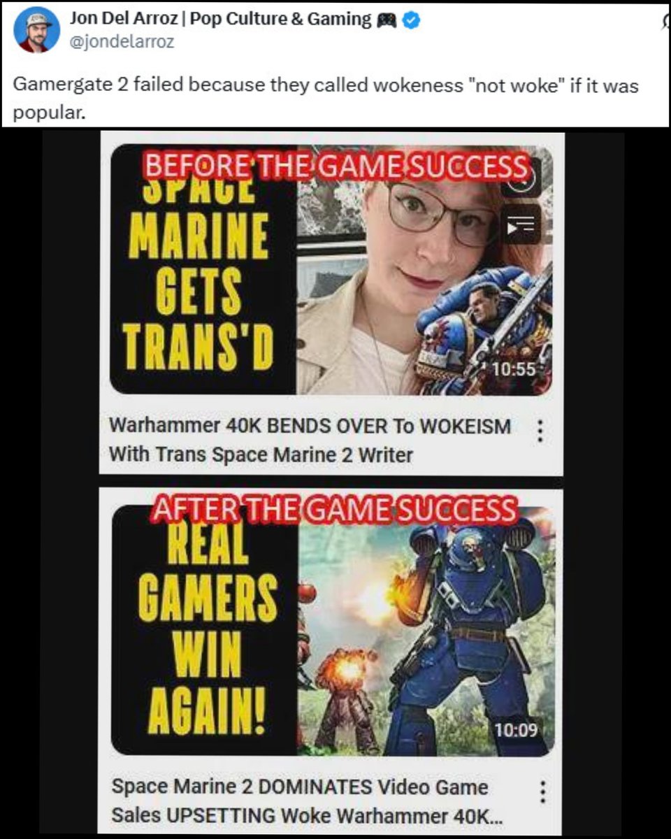 MattDark's tweet photo. @jondelarroz Yeah, all those outrage tourists like Jon Del Arroz who would constantly flip their view on a game, claiming its no longer woke the moment they cant ignore how well it sold. https://t.co/vMgvK1xlfu