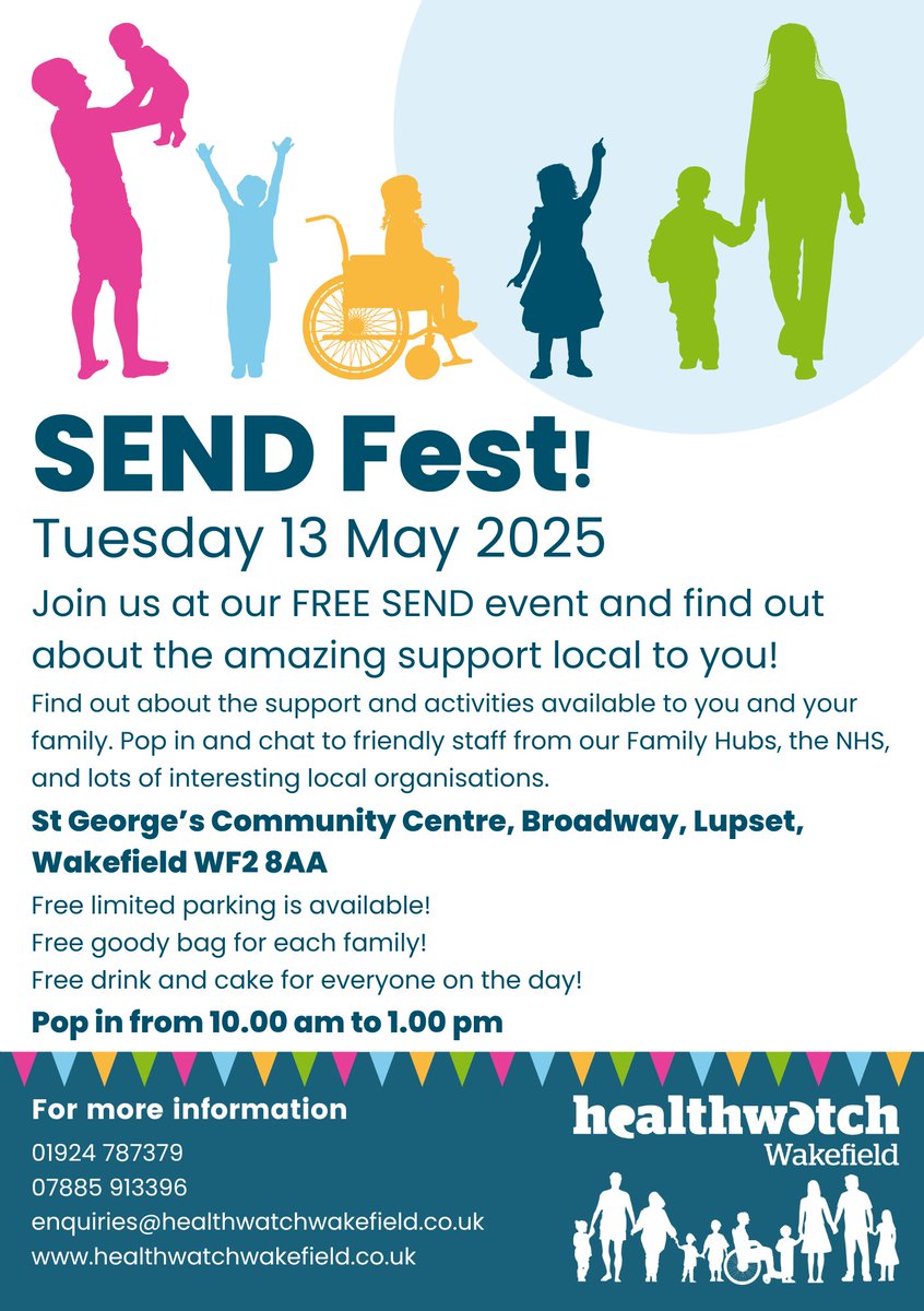 Are you a parent of a child with SEND needs?
Join us at our FREE SEND event and learn about support and activities available to you and your family. Pop in and chat to friendly staff from our Family Hubs, the NHS, and lots of interesting local organisations.
13 May at St George's