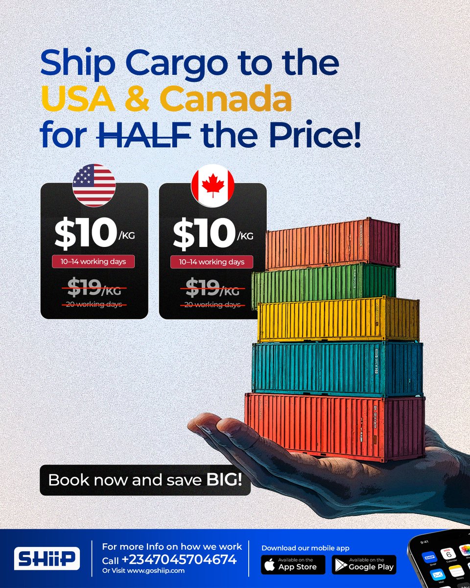 Now, sending cargo to the USA and Canada is 50% cheaper and arrives up to 10 days faster than before. Whether you're shipping for business or personal needs, you get the best value with SHiiP.

Ready to save big on shipping? Let’s get your cargo moving, Send us a DM.