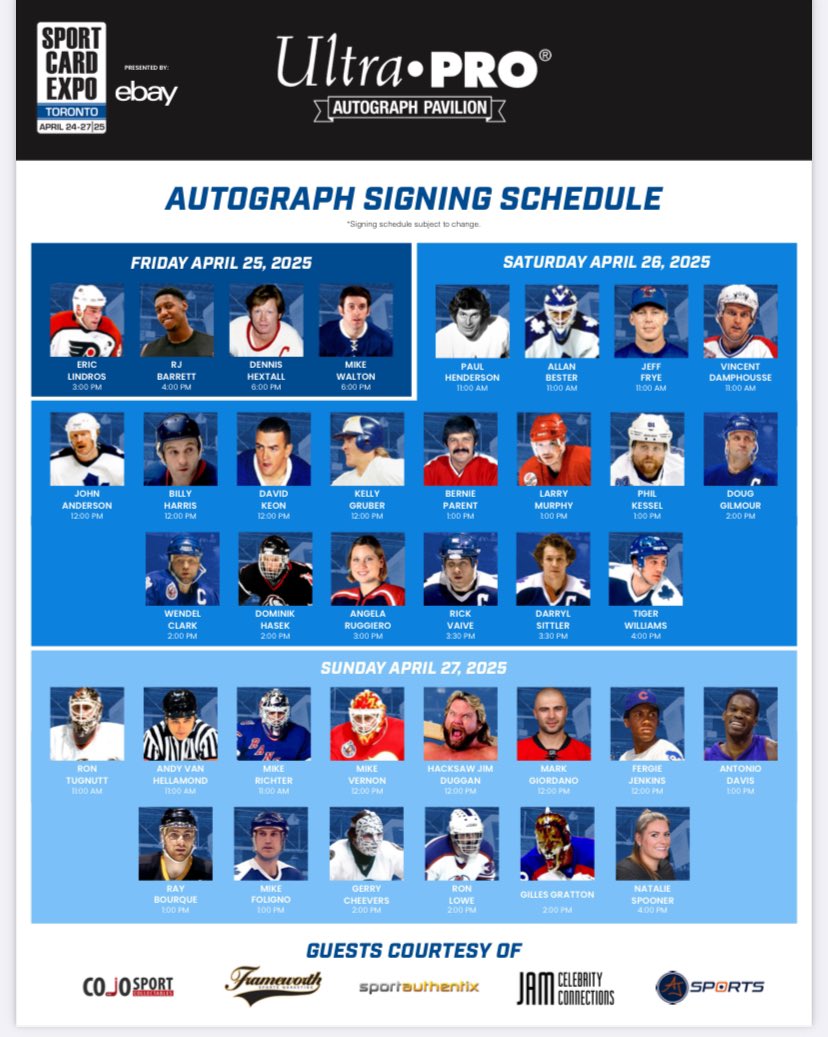 Toronto sports card expo starts tomorrow lots of good names on the event <a href="/RealHacksawJim/">Hacksaw Jim Duggan</a> <a href="/88EricLindros/">Eric Lindros</a> and more