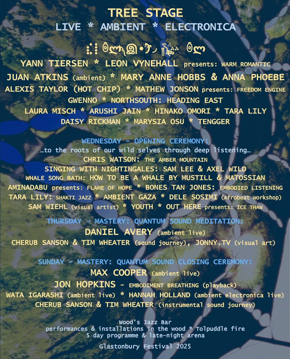 tenggerland's tweet image. We are greatful to be playing Glastonbury Festival 2025, at the Tree Stage🌳in the Woodsies Area– in the North West Corner of the festival between Pyramid and Silver Hayes. Hope to see you there! 💚🙏💚
@glastofest @woodsiesareaglasto #glastonbury2025 #TENGGER  #ambientstage