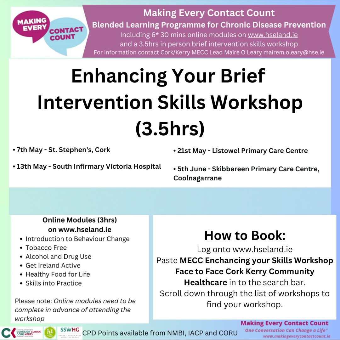Priscilla Lynch (@priscilla1lynch) on Twitter photo ✍️Sign up to enhance your brief intervention skills in 2025 with Making Every Contact Count. See dates below for next few months and also on hseland.ie. 👥
<a href="/HsehealthW/">HSE Health & Wellbeing</a>
<a href="/hospital_kerry/">University Hospital Kerry</a>
<a href="/HSELive/">HSE Ireland</a>
<a href="/MakingMeccWork/">Making MECC work</a> ✍️Sign up to enhance your brief intervention skills in 2025 with Making Every Contact Count. See dates below for next few months and also on hseland.ie. 👥
<a href="/HsehealthW/">HSE Health & Wellbeing</a>
<a href="/hospital_kerry/">University Hospital Kerry</a>
<a href="/HSELive/">HSE Ireland</a>
<a href="/MakingMeccWork/">Making MECC work</a>