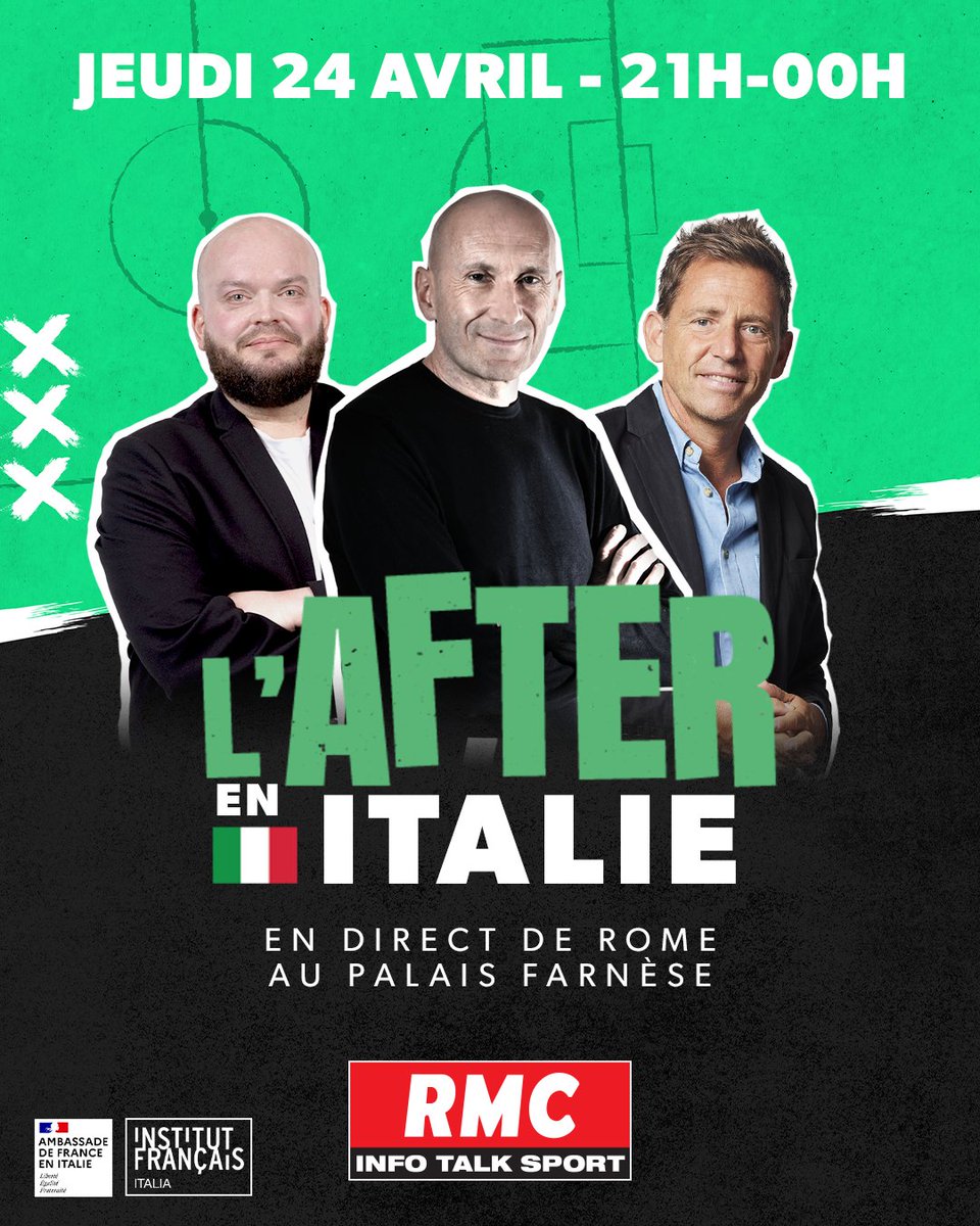 After Foot RMC (@afterrmc) on Twitter photo 🚨 𝐋'𝐀𝐟𝐭𝐞𝐫 𝐬𝐞 𝐝é𝐩𝐥𝐚𝐜𝐞 𝐞𝐧 𝐈𝐭𝐚𝐥𝐢𝐞 !
🇮🇹 <a href="/gilbertbrisbois/">Gilbert Brisbois</a>, <a href="/DanielRiolo/">Daniel Riolo</a>, <a href="/johanncrochet/">Johann Crochet</a> et des invités exceptionnels seront en direct du Palais Farnèse ce soir de 21h à 00h ! 🚨 𝐋'𝐀𝐟𝐭𝐞𝐫 𝐬𝐞 𝐝é𝐩𝐥𝐚𝐜𝐞 𝐞𝐧 𝐈𝐭𝐚𝐥𝐢𝐞 !
🇮🇹 <a href="/gilbertbrisbois/">Gilbert Brisbois</a>, <a href="/DanielRiolo/">Daniel Riolo</a>, <a href="/johanncrochet/">Johann Crochet</a> et des invités exceptionnels seront en direct du Palais Farnèse ce soir de 21h à 00h !