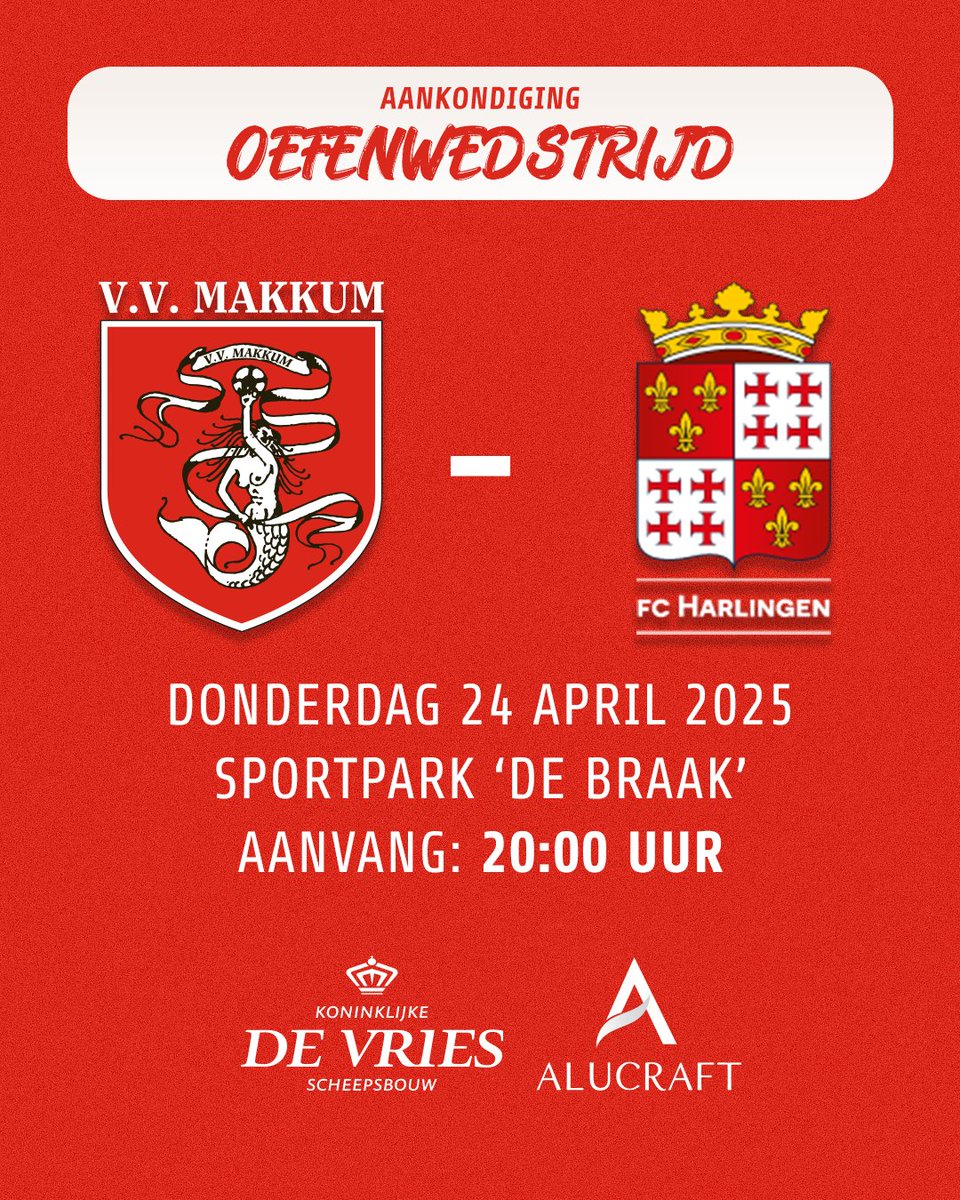 VV Makkum (@vvmakkum) on Twitter photo πππ
πππππππ ππ ππ πππππ!
Makkum 1 oefent vanavond in eigen huis tegen <a href="/fcHarlingen/">fc Harlingen</a>, wat uitkomt in de Derde Klasse N - Zondag. πππ
πππππππ ππ ππ πππππ!
Makkum 1 oefent vanavond in eigen huis tegen <a href="/fcHarlingen/">fc Harlingen</a>, wat uitkomt in de Derde Klasse N - Zondag.